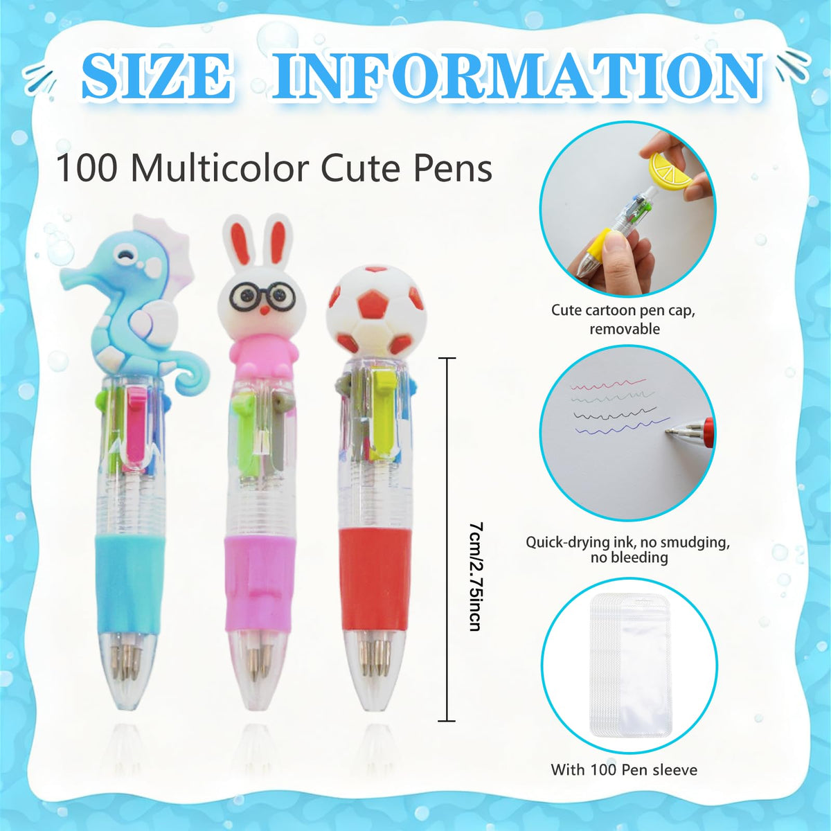 TOEMUR 200 PCS Multicolor Pen Set – 100 Cute Pens Bulk with 100 Pen Bags, Fun Pens for Party