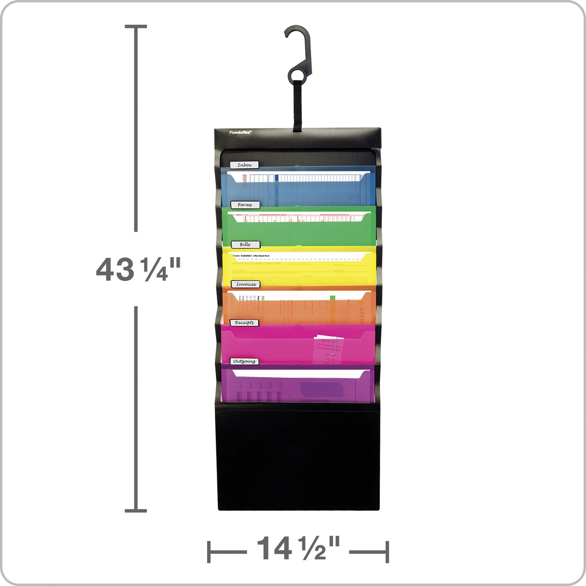 Pendaflex Hanging Organizer, All-in-1 Wall Organizer/Pocket Chart, Black with Bright Color Folders