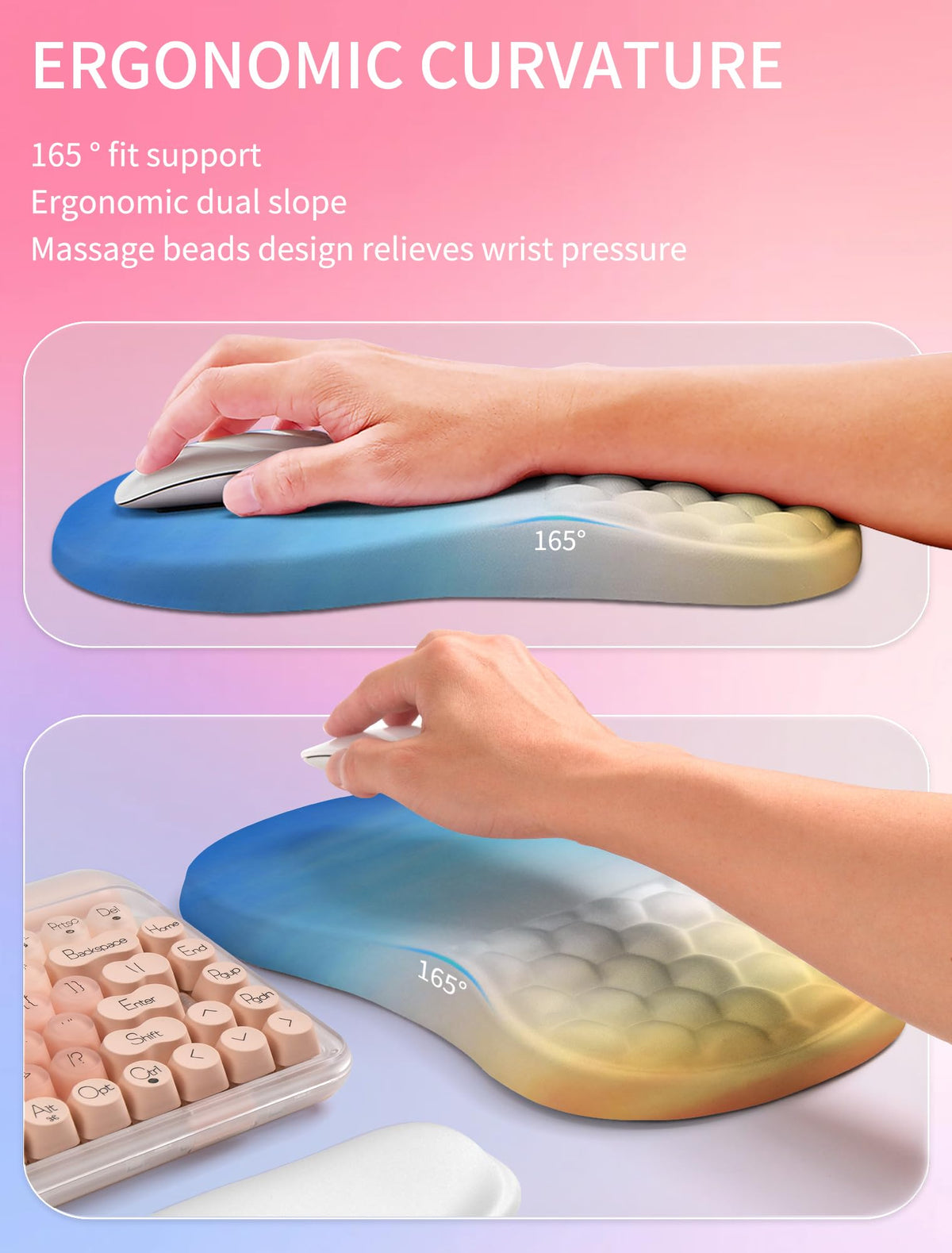 Hokafenle 2in1 Combination, Wave Keyboard Wrist Rest and Ergonomic Curvature Mouse Pad Wrist
