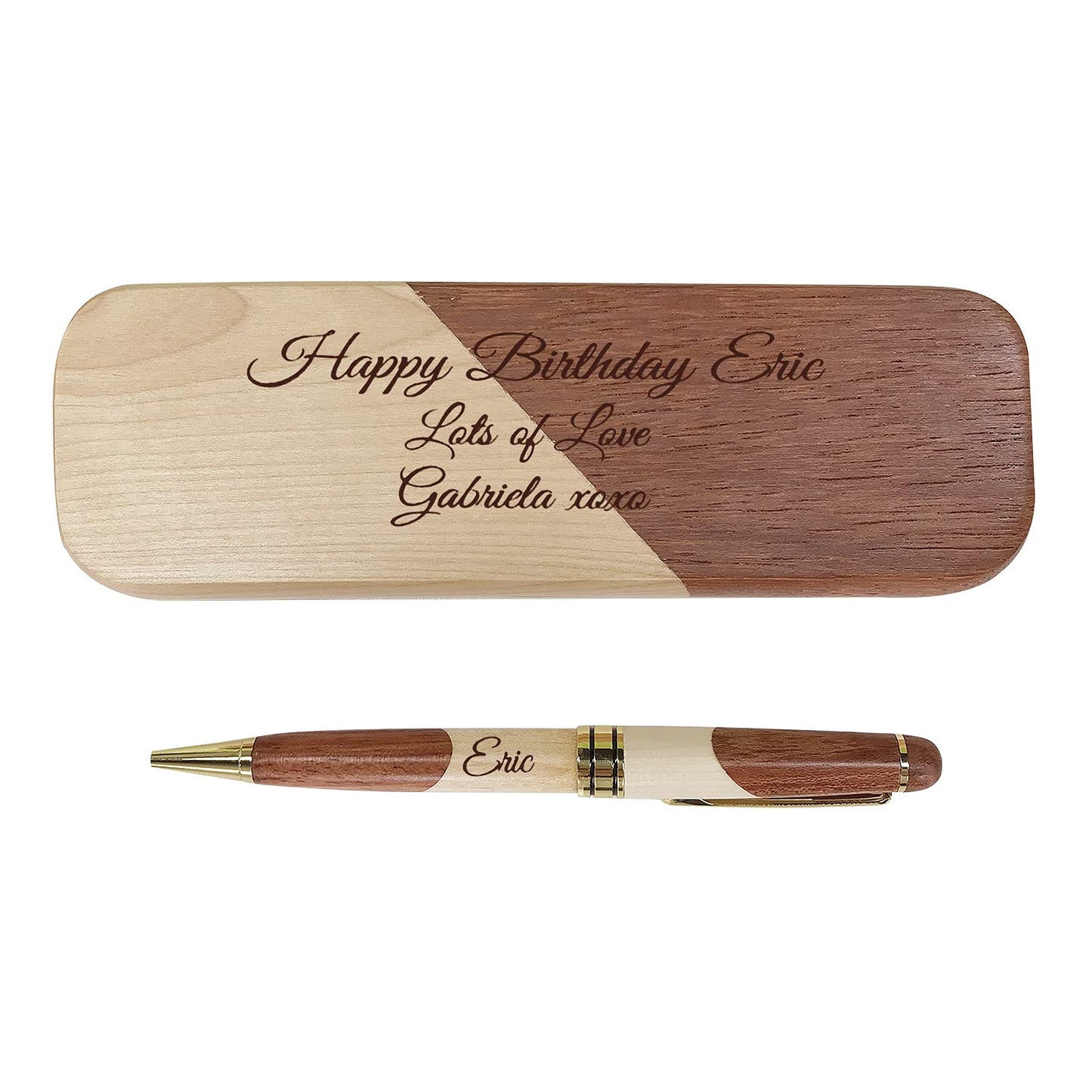 RXFSP Engraved Ballpoint Pen & Case Wooden Personalised Business Gift With Box (Contrast color)