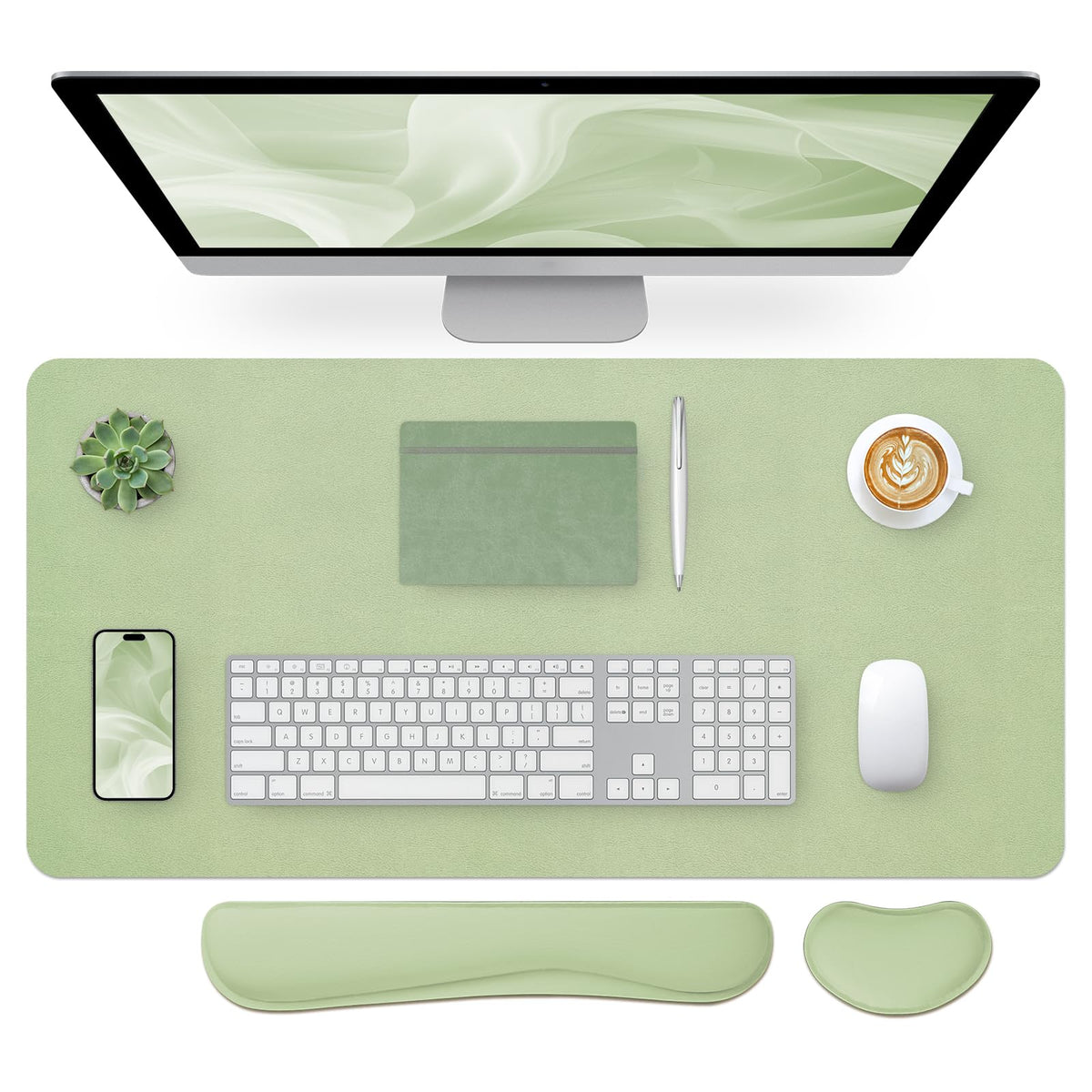 Bloss Green Leather Desk Mat and Keyboard Wrist Rest, 3 in 1, 31.5"×15.7"