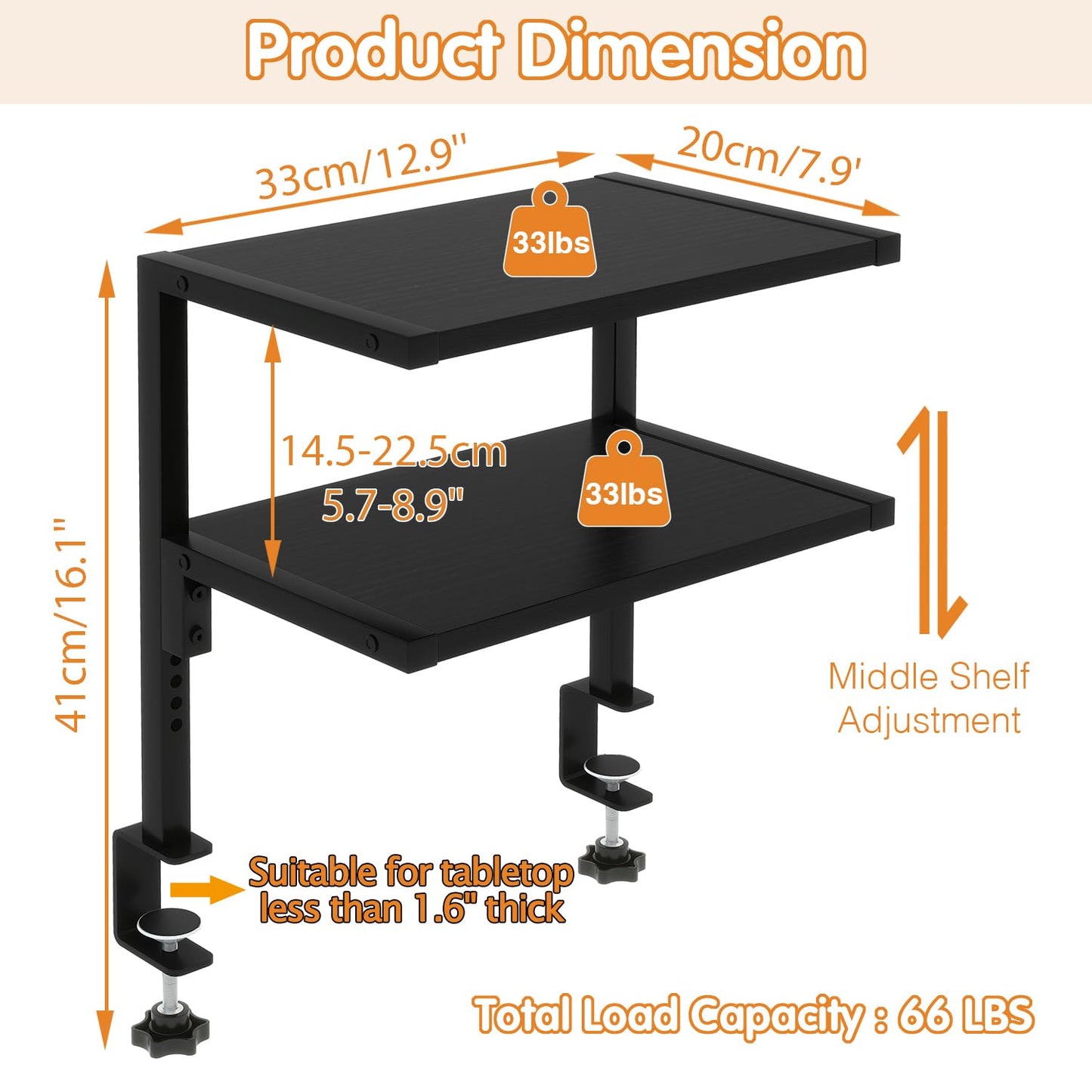 IBUYKE Clamp on Desk Organizer Shelf,Desk Extender Shelves UTMZ007B