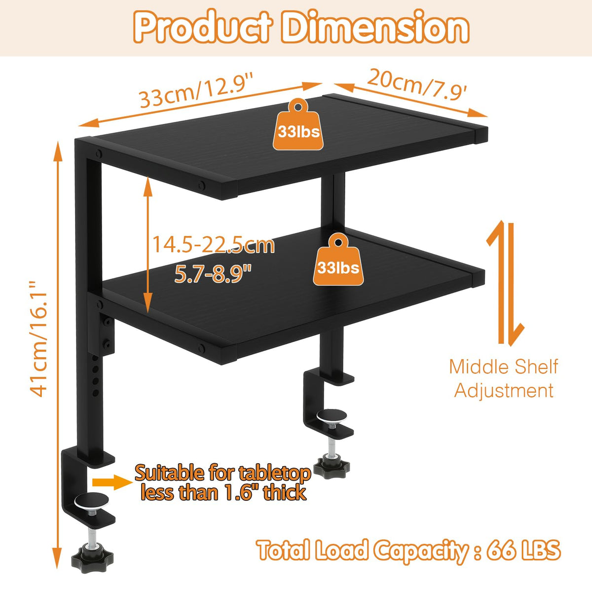 IBUYKE Clamp on Desk Organizer Shelf,Desk Extender Shelves UTMZ007B