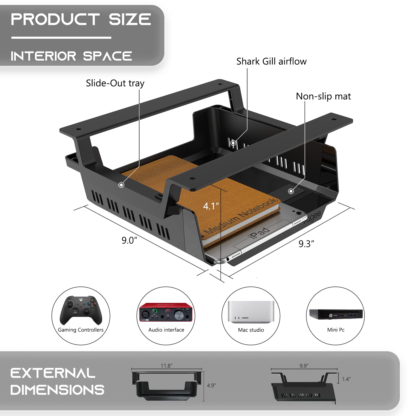 YaGee Under Desk Shelf, 2 Pack, Self-Adhesive Device Storage, Great Desktop Organizer Drawer for