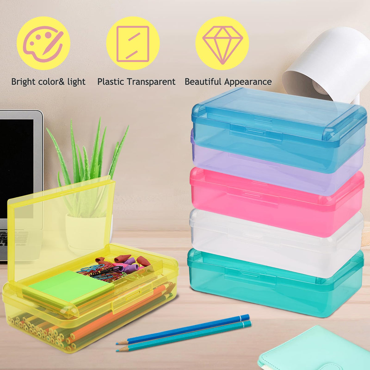 SFLHHDM Large Pen Boxes, Double Layer Capacity Pencil Holder, Clear Hard Pen Case with Snap-tight