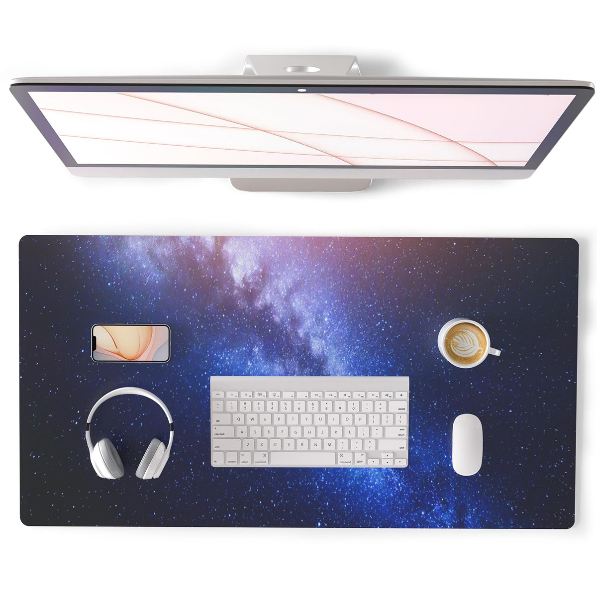QiyI PU Leather Large Mouse Pad, Office Decor, 31.5" x 15.7", Blue Galaxy