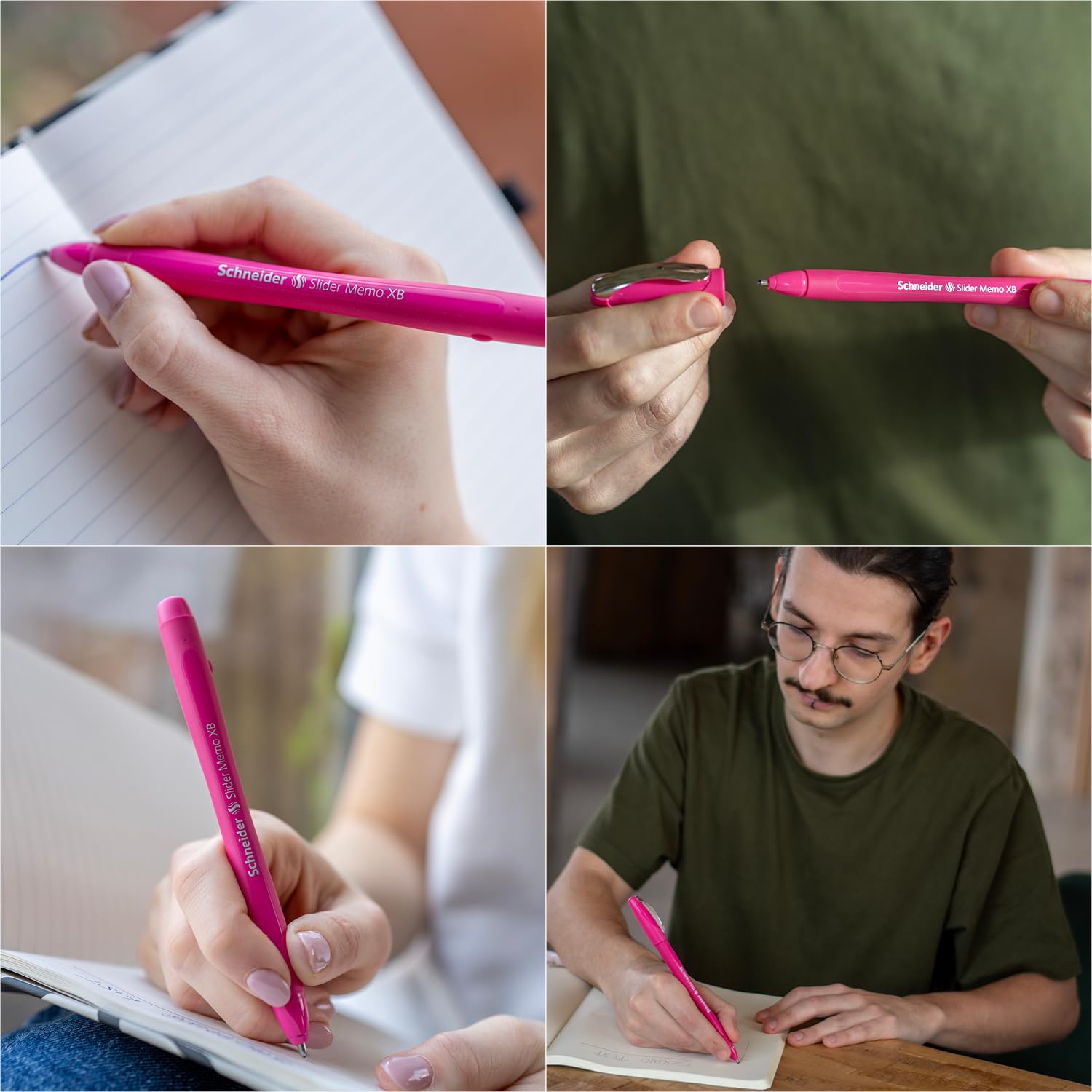 Schneider Slider Memo XB Ballpoint Pen, Hot Pink Case, Blue Ink, Extra Wide Line, Pack of 10