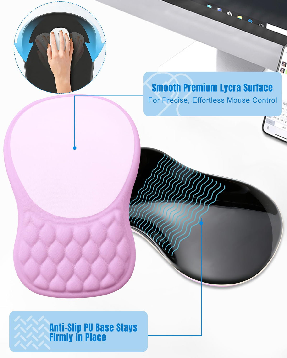 PVIPCZ Ergonomic Mouse Pad with Sloped Memory Foam Wrist Rest