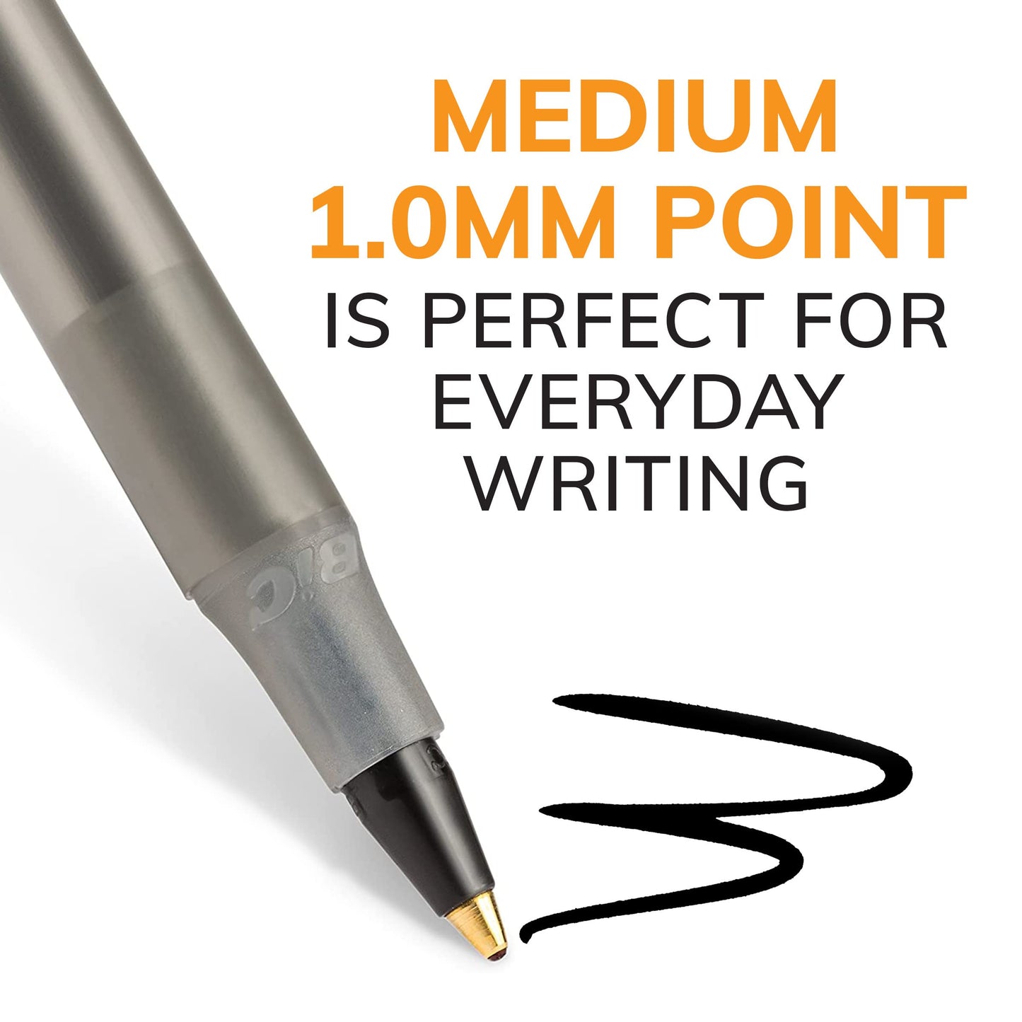BIC Round Stic Xtra Life Ballpoint Pen, Medium Point (1.0mm), Black, Flexible Round Barrel For