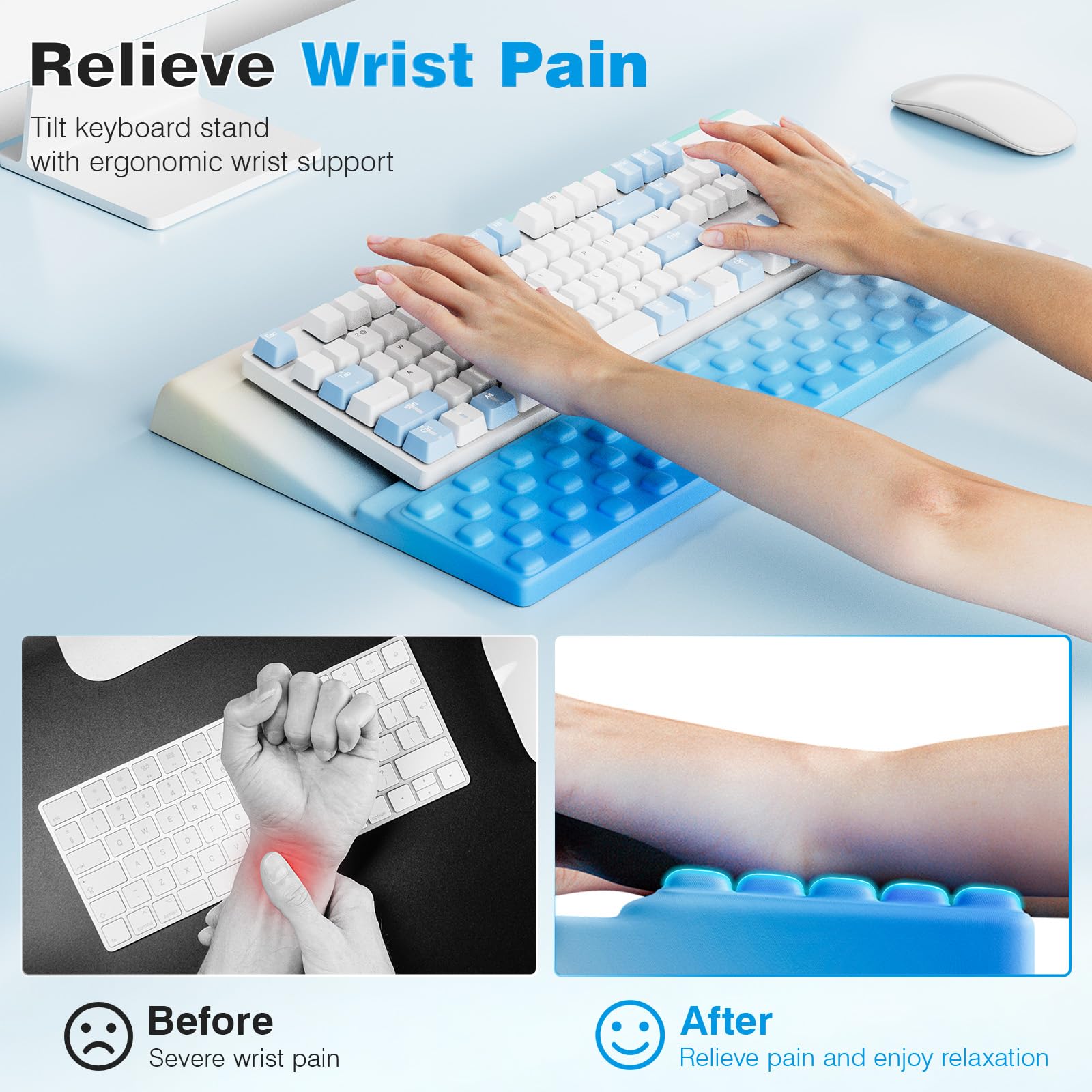 Ospelelf Keyboard Wrist Rest, Ergonomic Memory Foam Wrist Support for Typing & Gaming, Tilted