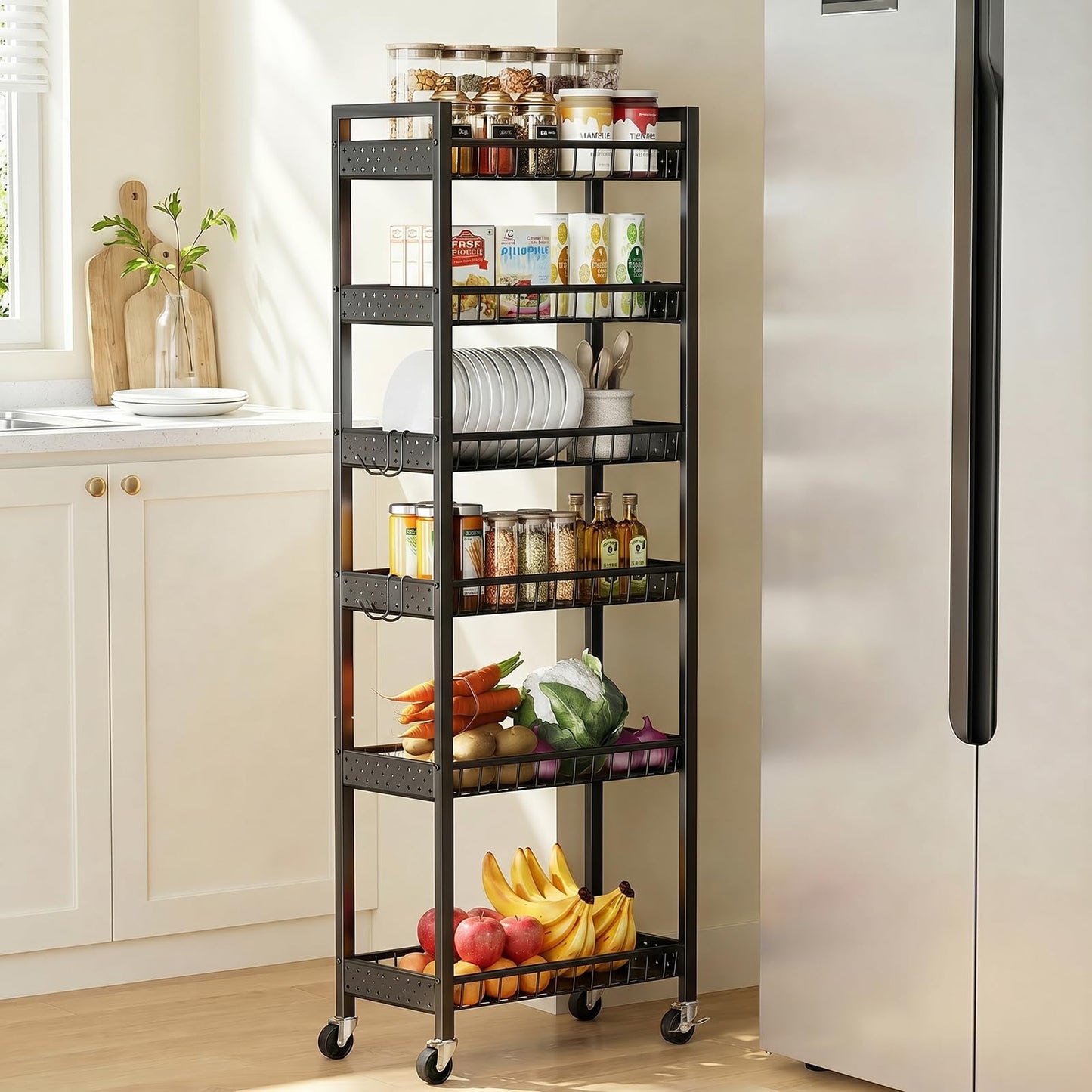 Kssiaz 6 Tier Slim Storage Cart, Narrow Rolling Cart with Wheels, 10in(W)