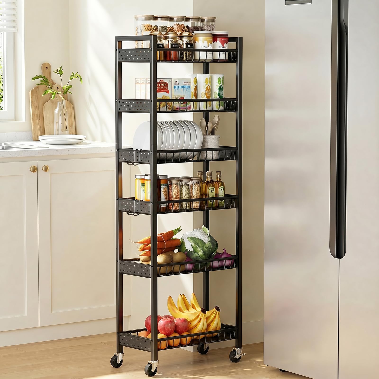 Kssiaz 6 Tier Slim Storage Cart, Narrow Rolling Cart with Wheels, 10in(W)