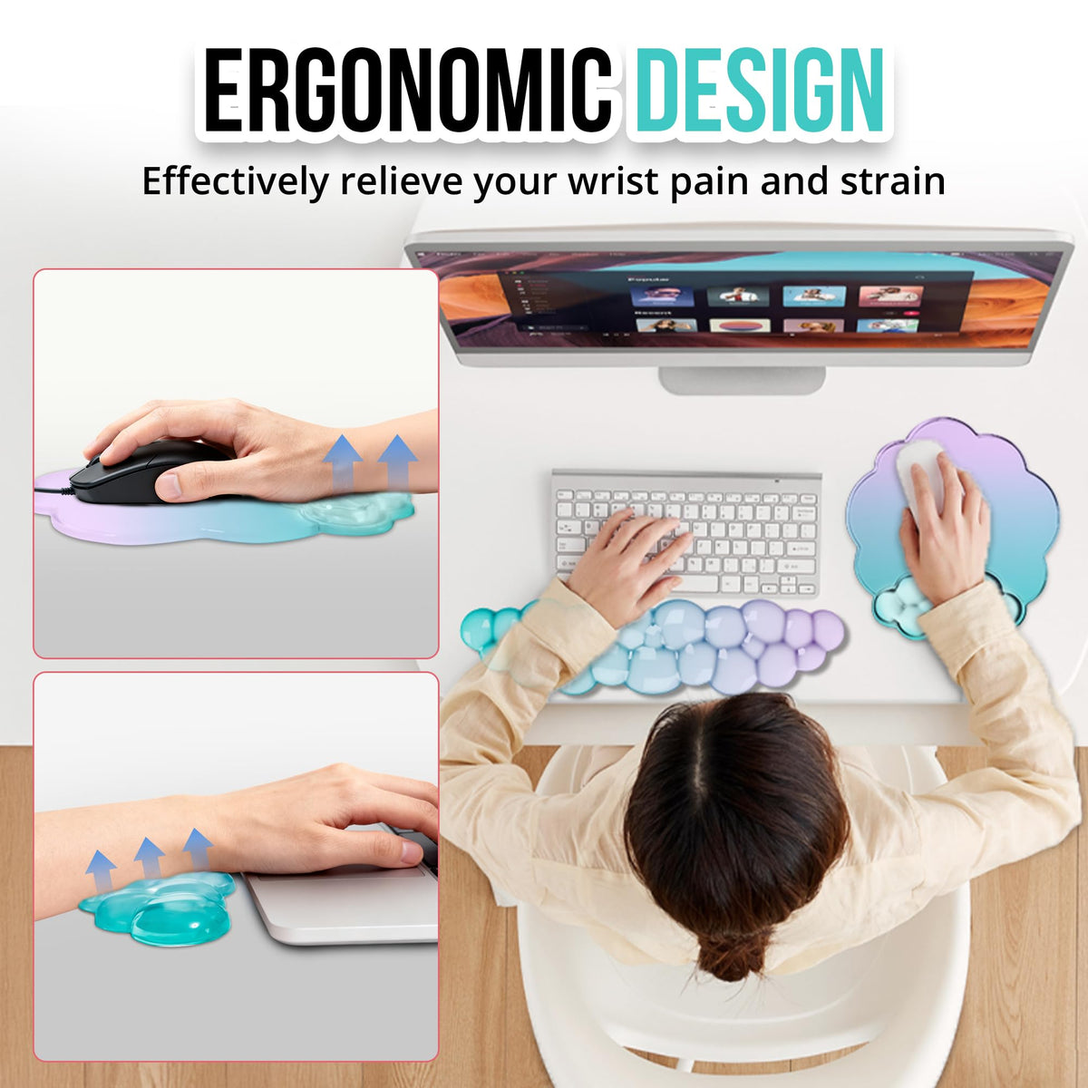 Cloud Wrist Rest Gel Set — Ergonomic Cloud Wrist Rest Keyboard and Mouse, Non-Slip Desk Accessories