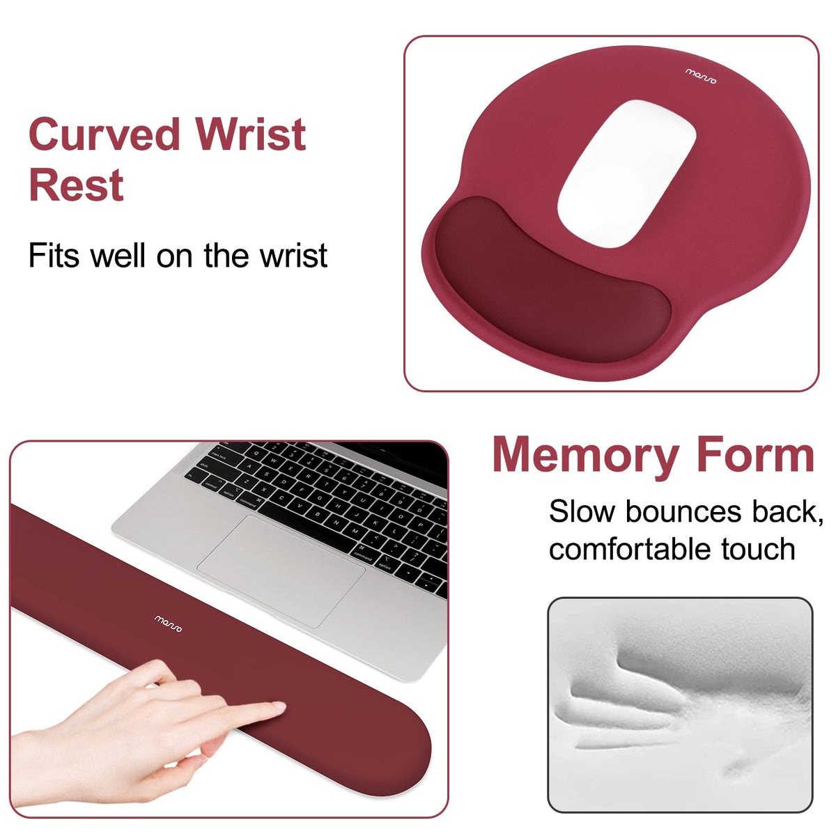 MOSISO Wrist Rest Support for Mouse Pad&Keyboard Set, Wine Red