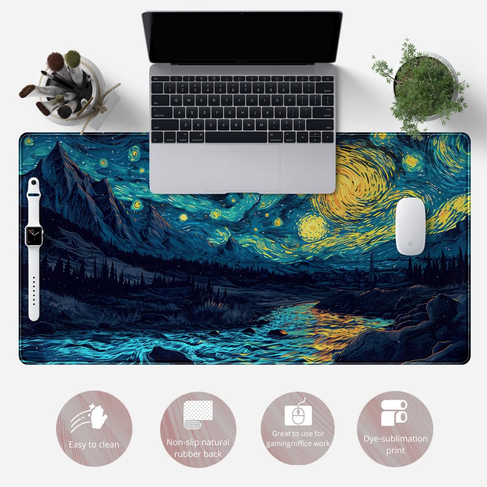 Misty Forest Desk Pad Mat Vincent Van Gogh XL Mouse Pad Gaming Playmat Large Mousepad XXL Desk