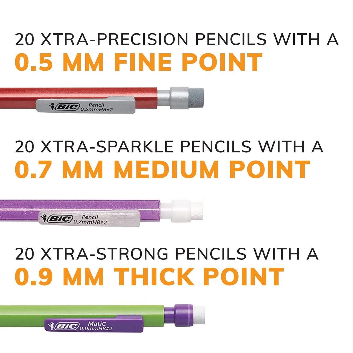 BIC Variety Pack, Assorted Sizes, 0.5mm, 0.7mm, 0.9mm, Refillable Design for Long-Lasting Use (Pack
