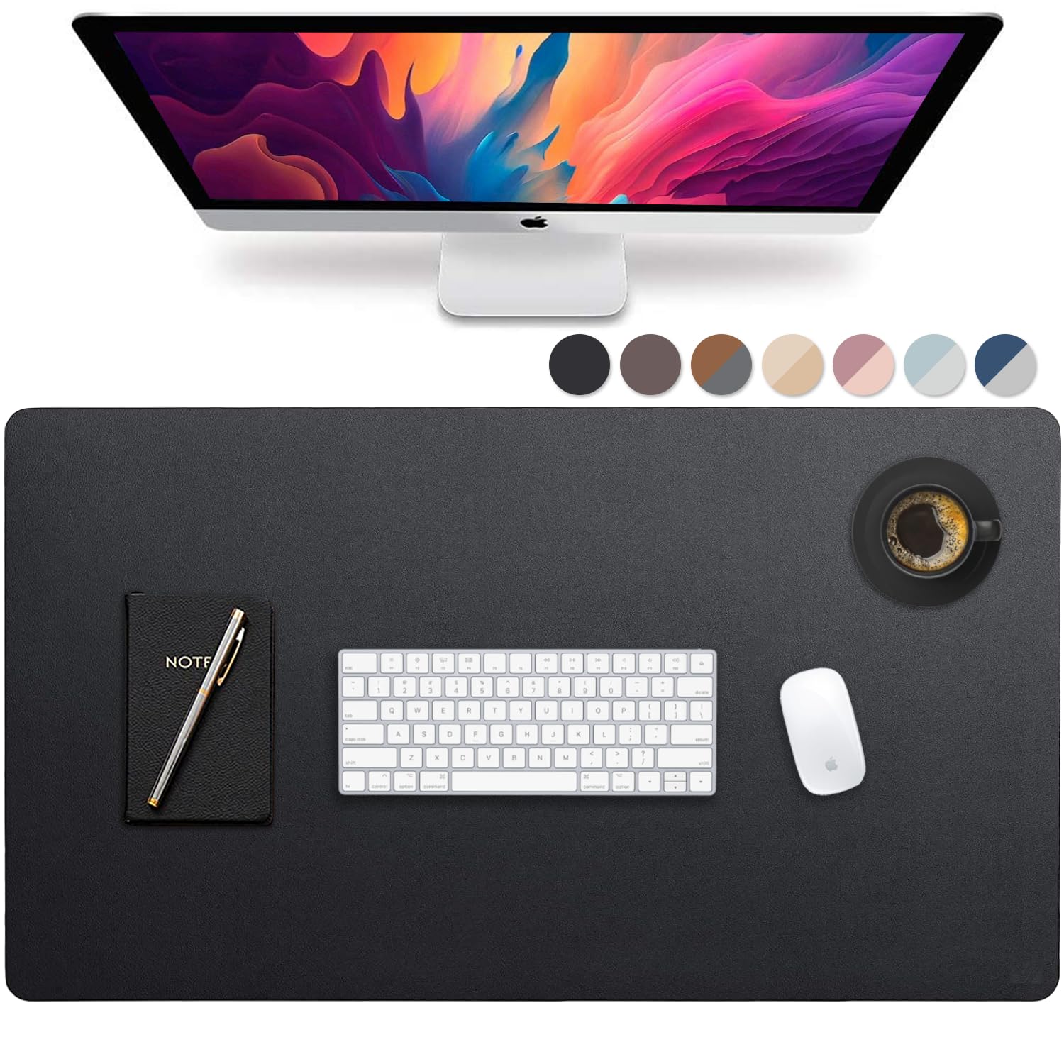 Leather Desk Pad 36" x 20", Vine Creations Office Desk Mat Waterproof Black - Premium Quality
