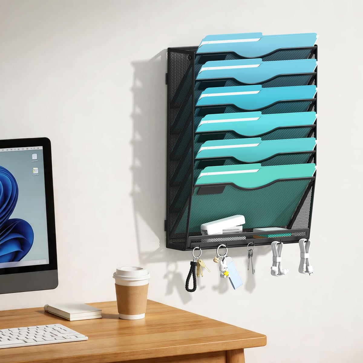 Gawerk 7-Tier Wall File Organizer Hanging Wall File Holder Wall Mount Paper Folder Organize, Mesh