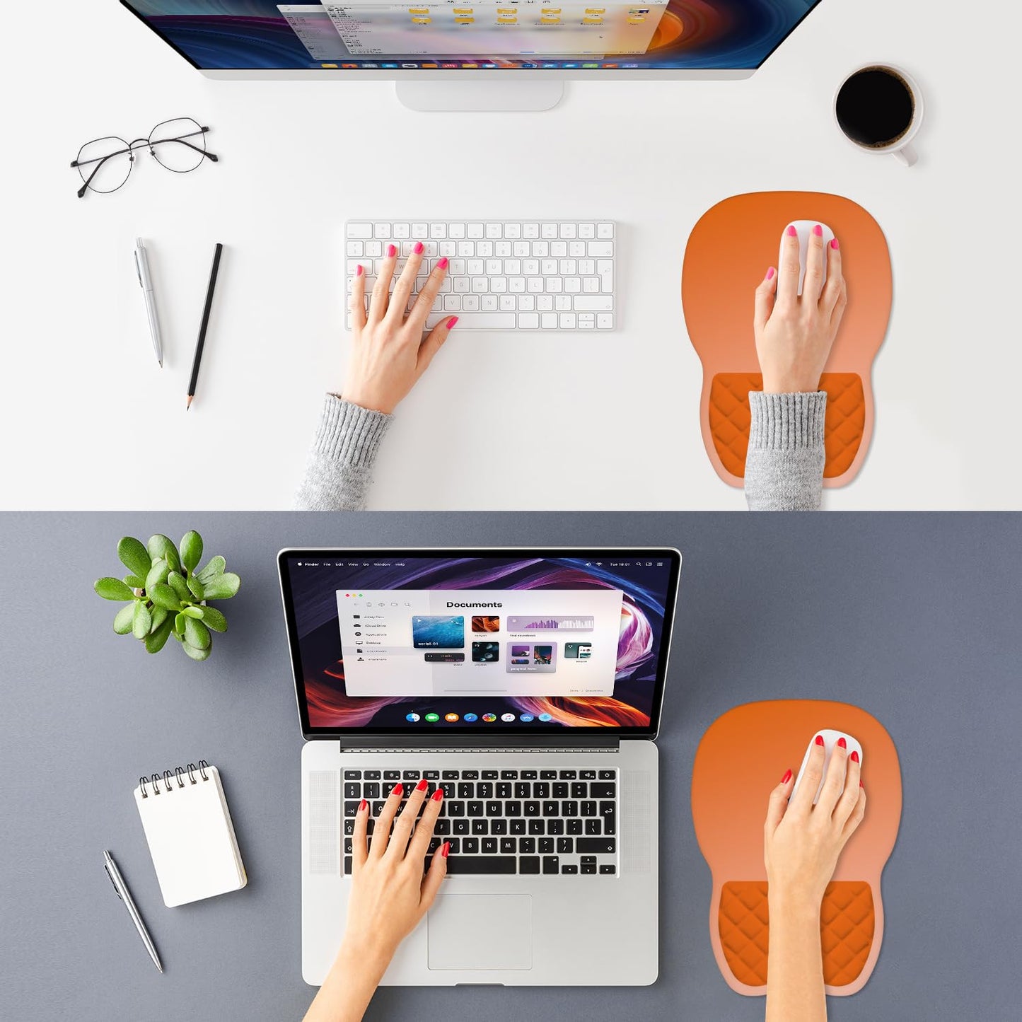 ITNRSIIET Ergonomic Mouse Pad Wrist Support with Memory Foam Massage Bulge & Non-Slip PU Base