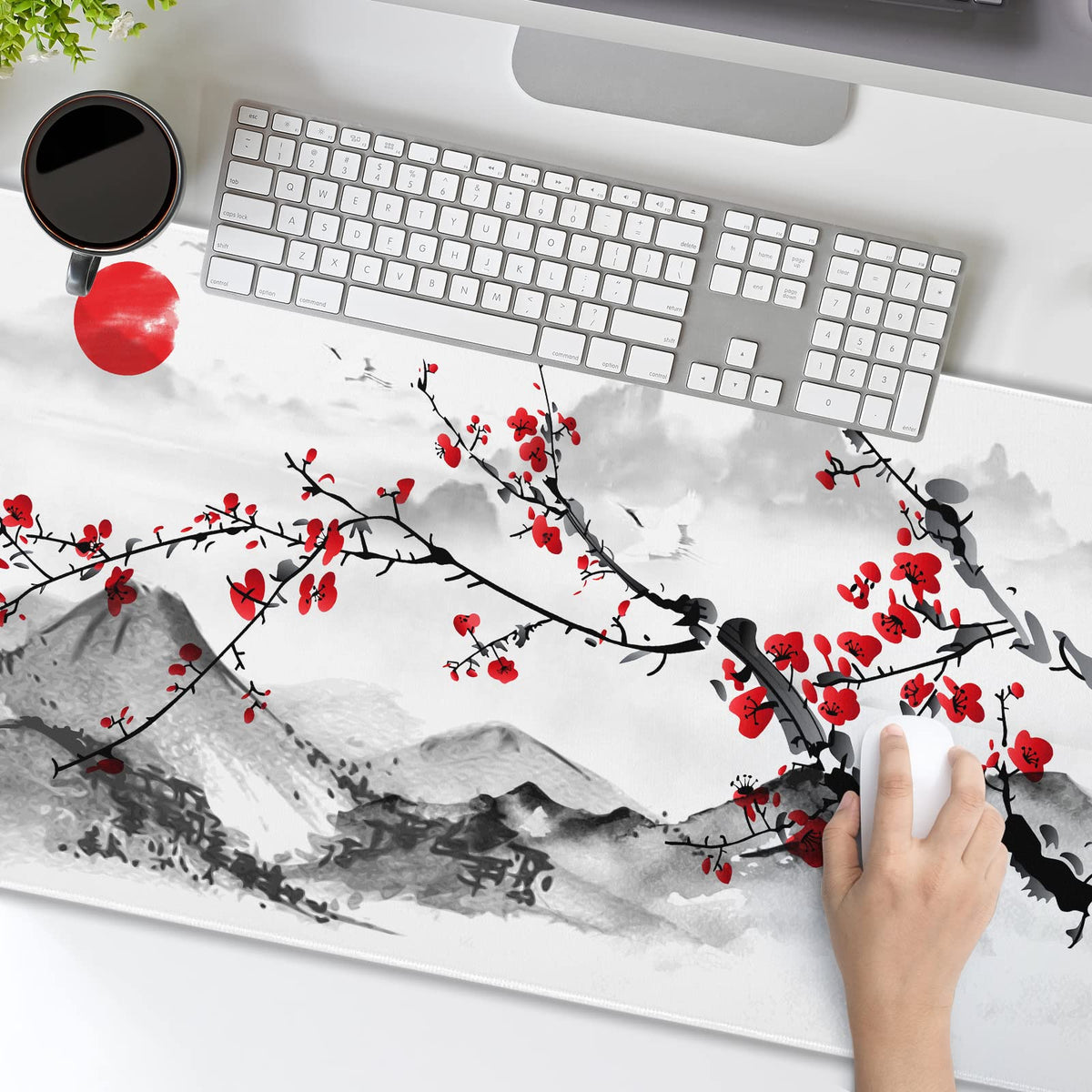 Extended Large Gaming Mouse Pad 35.4 X 15.7 Inch XXL Full Desk Japanese Art Style Cherry Blossom &