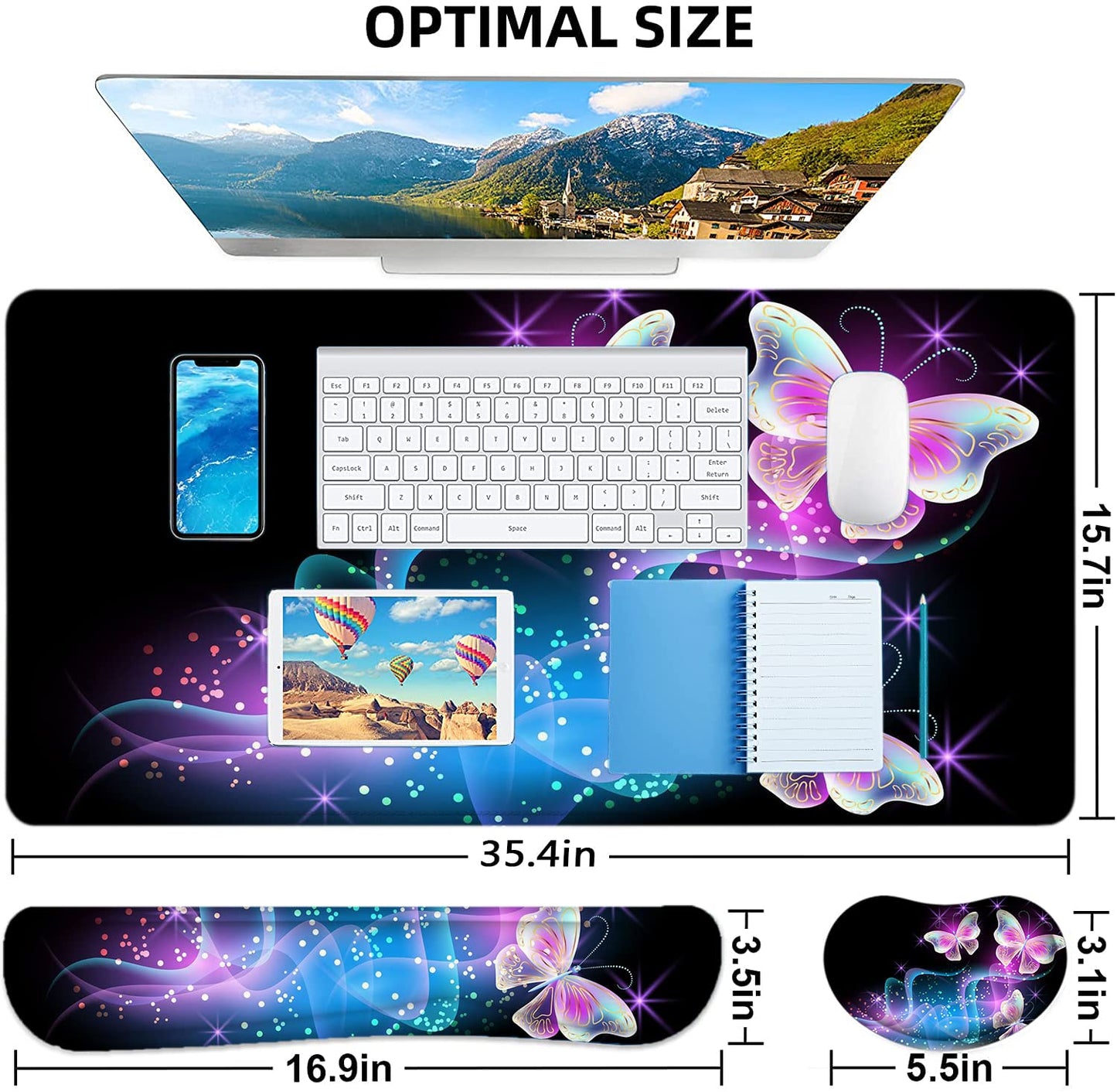 Large Mouse Pad with Wrist Rest, 4-in-1 Wrist Rest for Keyboard and Mouse