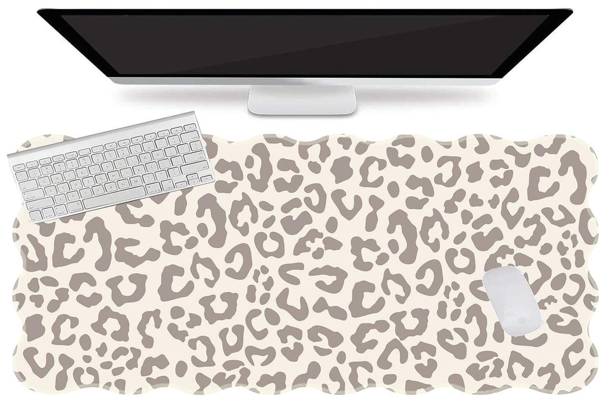 L-SPOUTTO Beige Leopard Mouse Pad,Scalloped Desk Mat XXL Gaming Mousepad