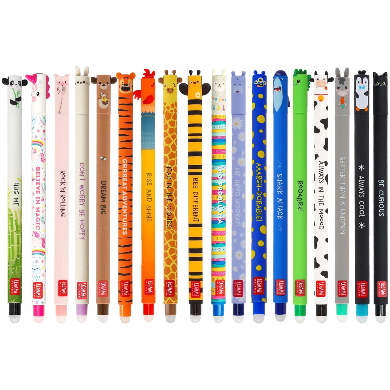 LEGAMI - Set of 18 Erasable Gel Pens with Thermosensitive Erase Ink, Range of ink colours & barrel
