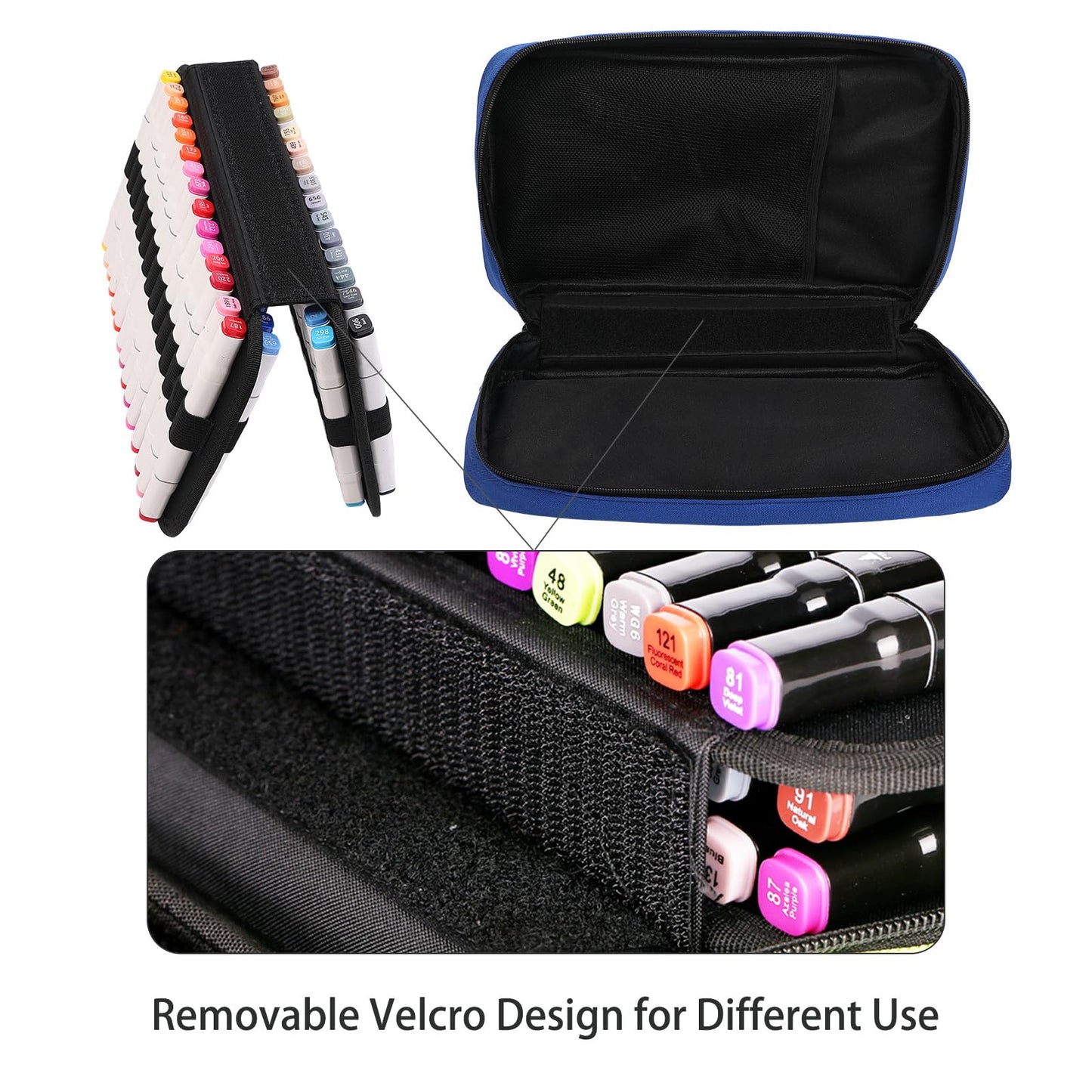 BOMKEE 60 Slots Marker Organizer Case, Large Pencil Pouch for 60 Markers Big Capacity Pen Holder