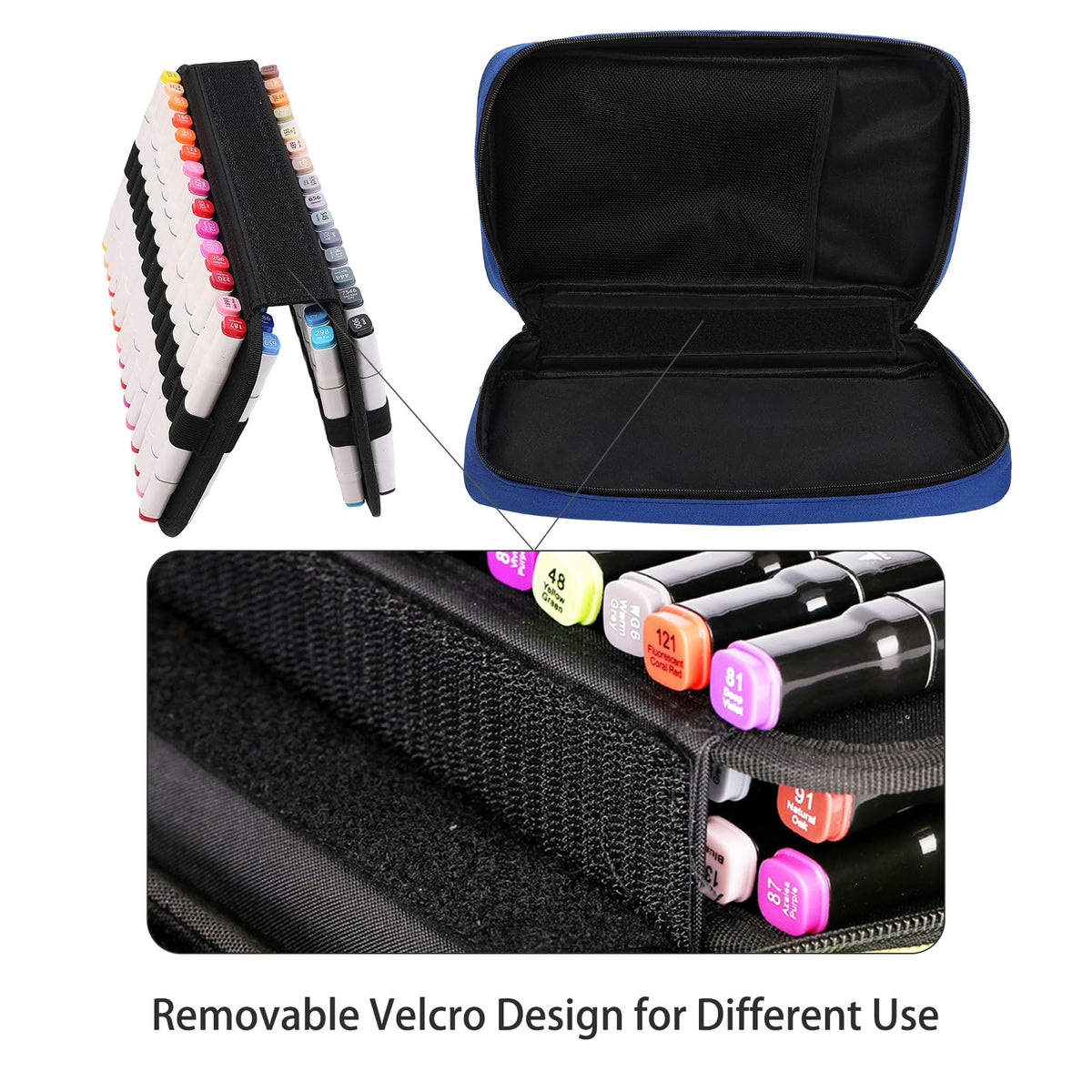 BOMKEE 60 Slots Marker Organizer Case, Large Pencil Pouch for 60 Markers Big Capacity Pen Holder