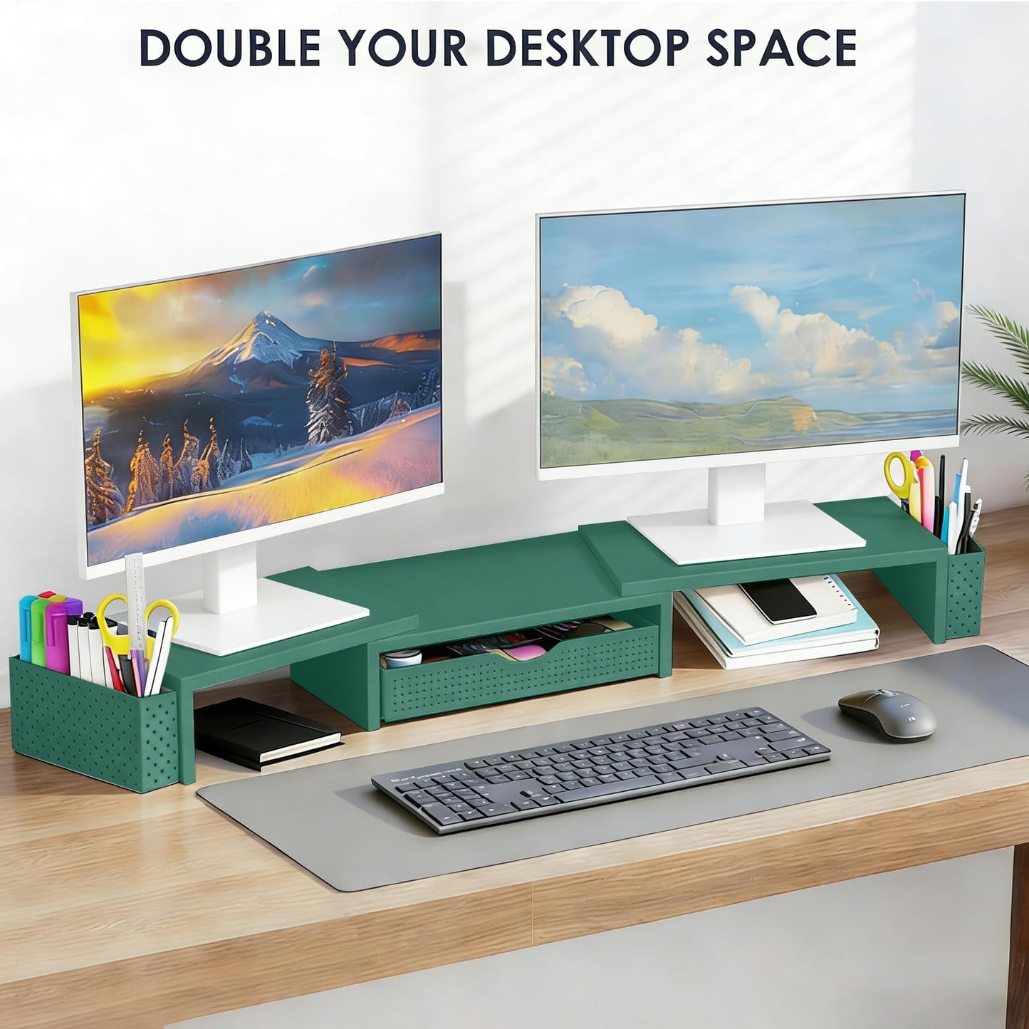 Spacrea Dual Monitor Stand Riser with Drawer and 2 Pen Holders