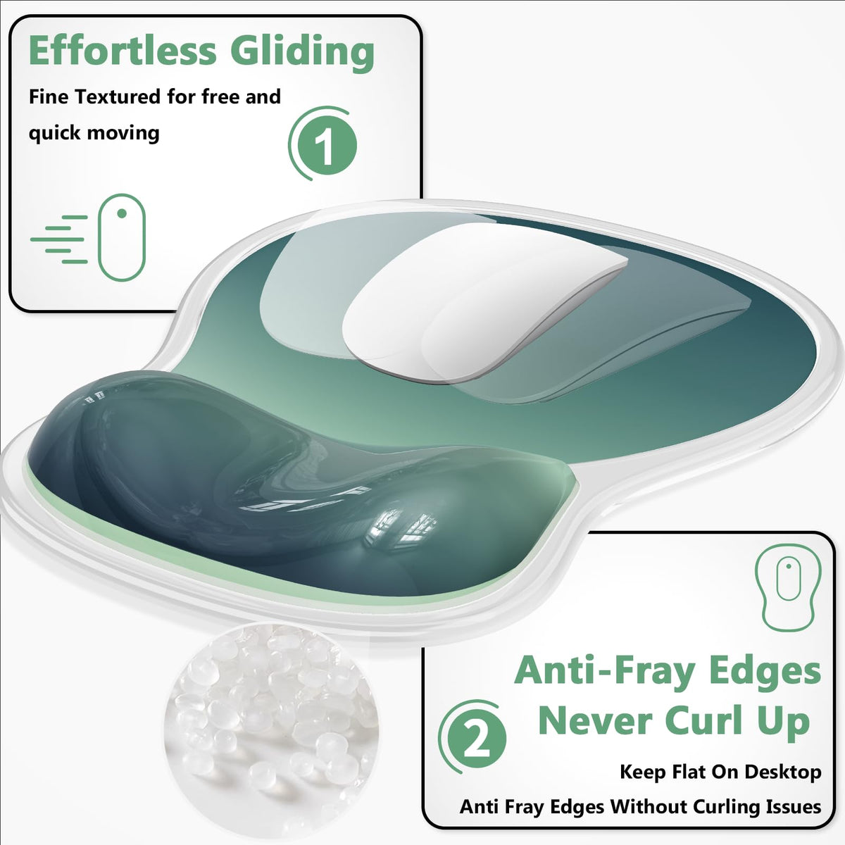 AKIT Ergonomic Mouse Pad and Keyboard Wrist Rest Set, Gel Mousepad, Green