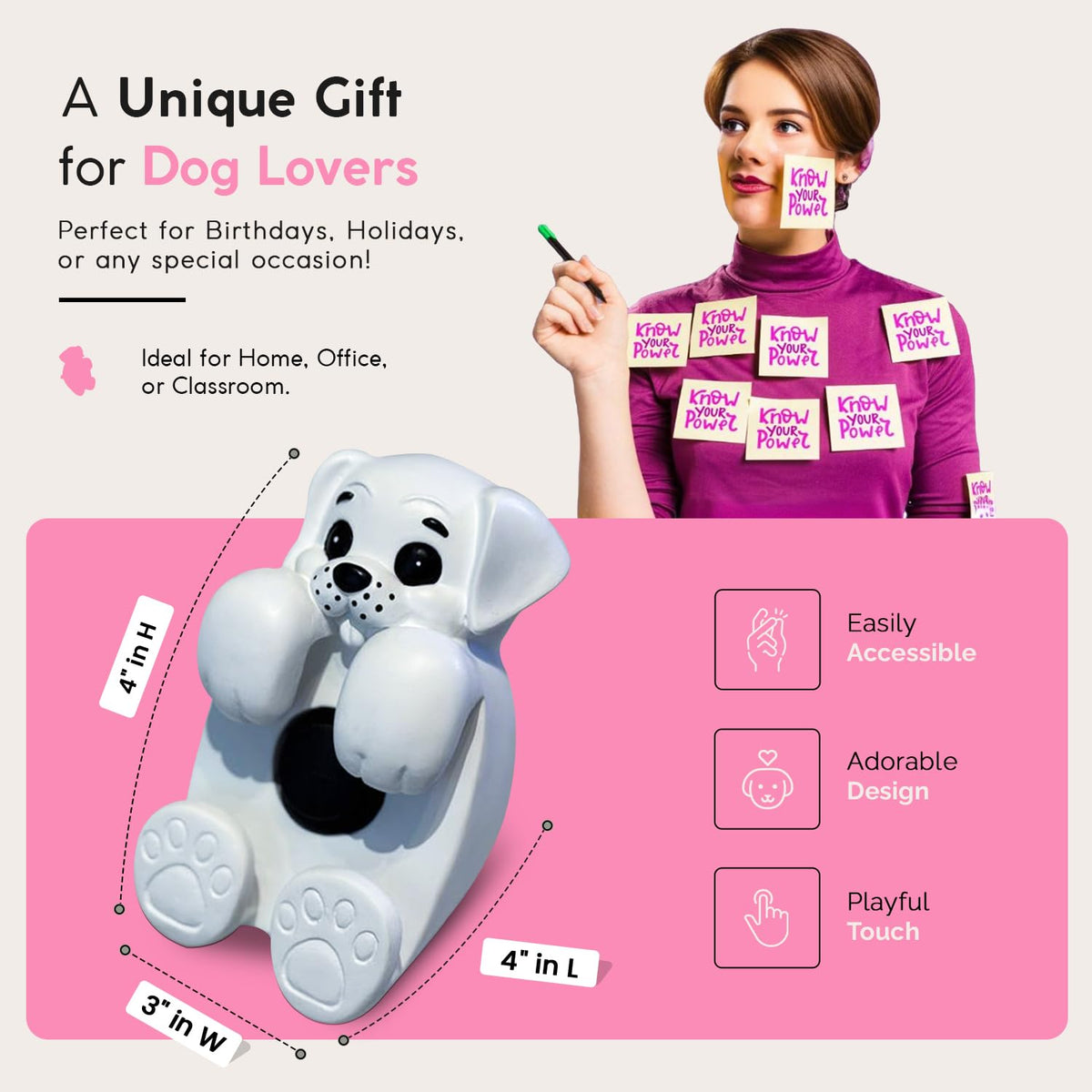 Resin Made 3" x 3" Cute Sticky Note Holder for Desk | Doodle Compatible Accordion Style Dog Pop Up