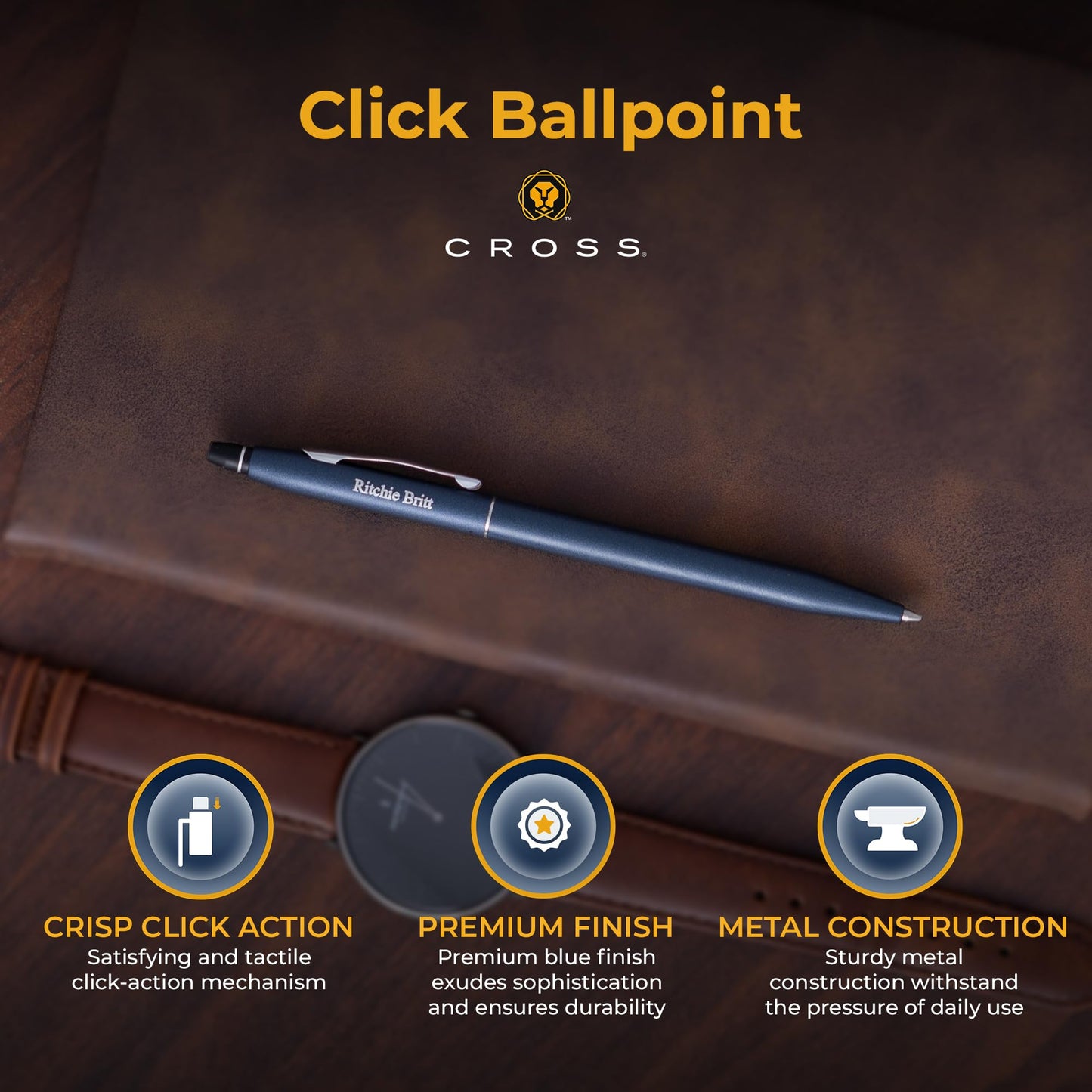Cross Click Personalized Ballpoint Pen in Midnight Blue with Chrome Trim
