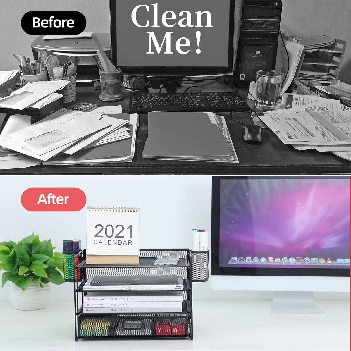 Marbrasse Desk Organizer, 4-Tier Paper File Letter Tray, Black