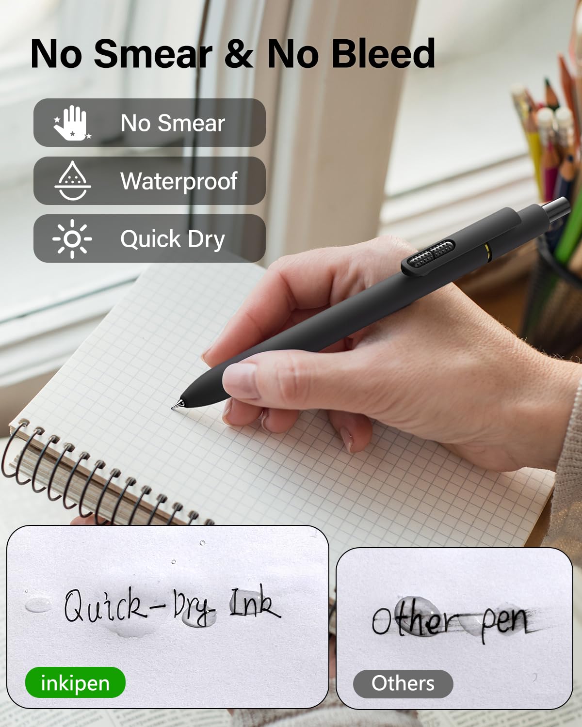 inkipen 16 Pcs Gel Pens Black Ink, Fine Point(0.5mm),with Fidget Clip