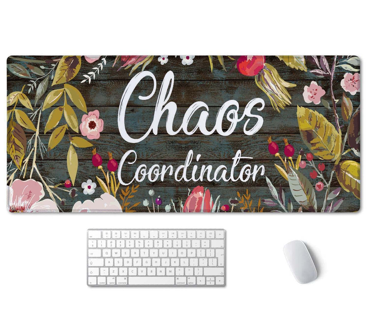 Chaos Coordinator Motivational Quote Mouse pad 35.5 X 15.7 Inch XXL Floral Full Desk Mousepad