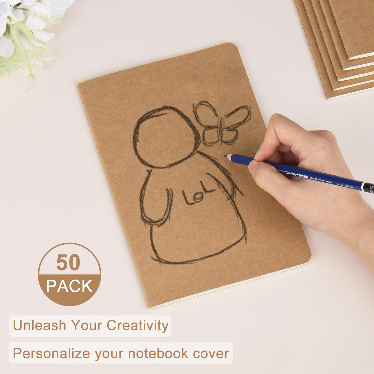 ZCZN 50 Pack A5 Kraft Notebooks Bulk, 8.15x5.5 Inches Graph Paper Journaling Notebooks, Notebooks