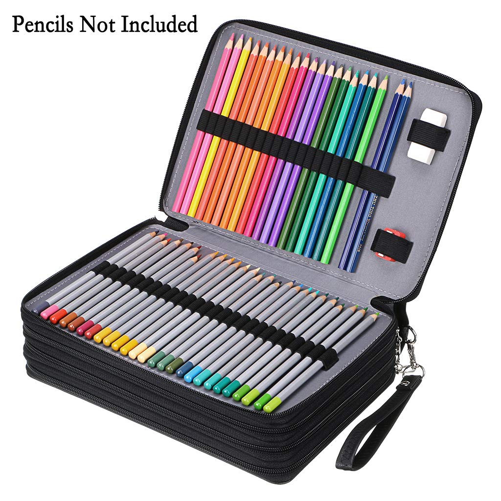 BTSKY 200 Slots Colored Pencil Organizer - Deluxe PU Leather Pencil Case