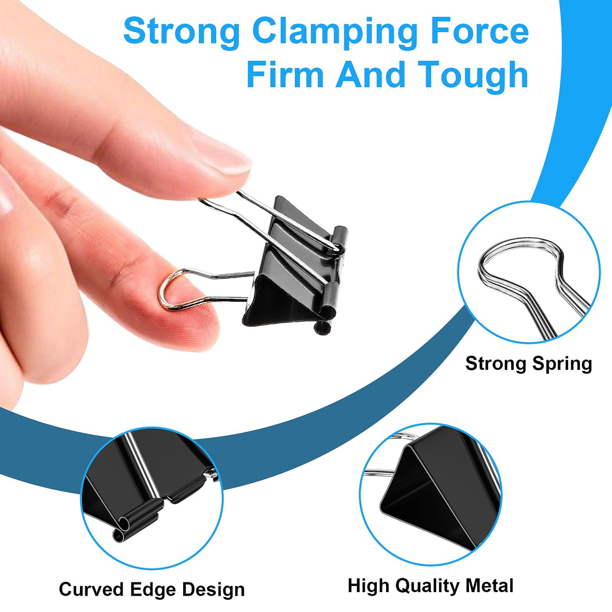 200 Count Binder Clips Assorted Sizes, 4 Sizes Large, Medium, Small, Mini, Metal Paper Clamps, Bulk