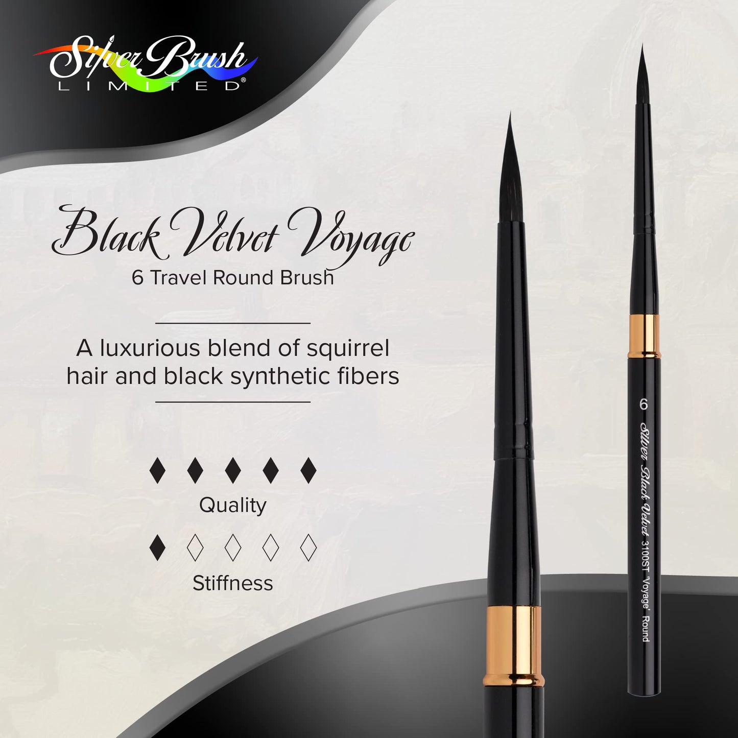 Silver Brush Limited Black Velvet Voyage Round Watercolor Brush, Size 6