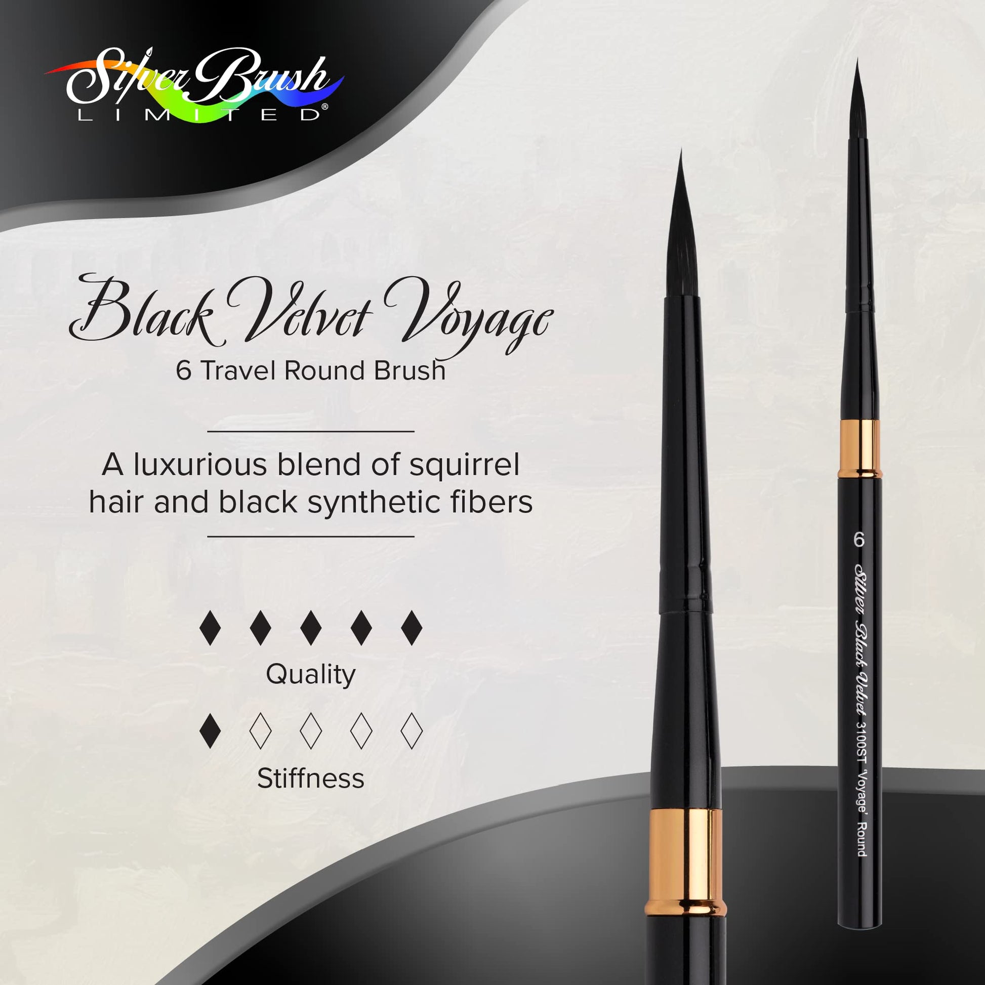 Silver Brush Limited Black Velvet Voyage Round Watercolor Brush, Size 6