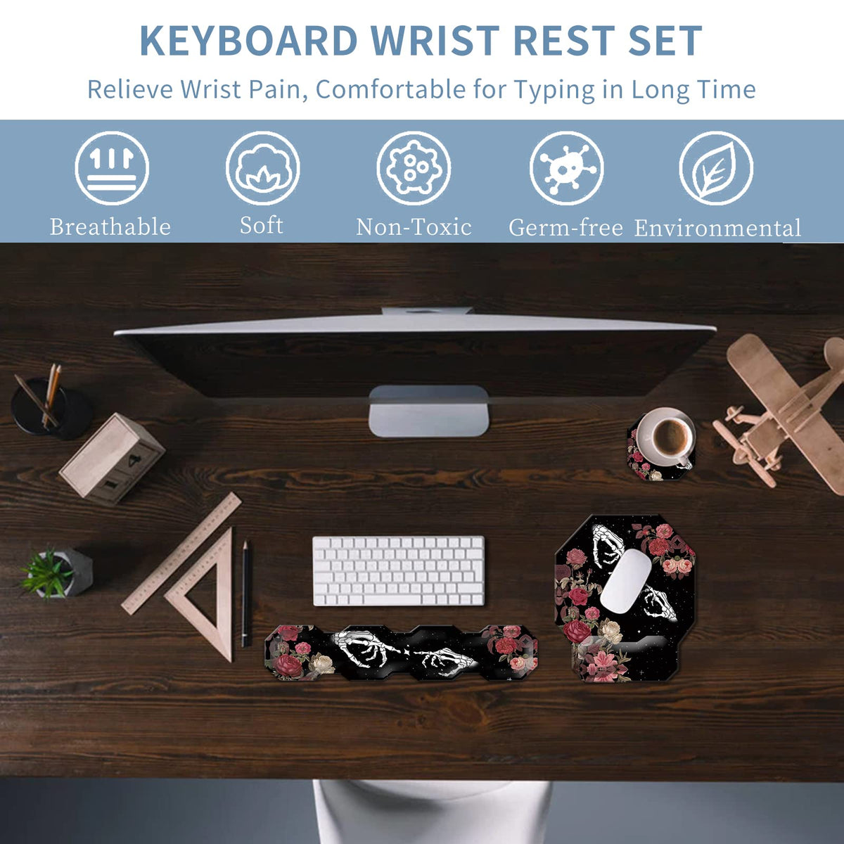 Keyboard Wrist Rest & Ergonomic Mouse Wrist Rest Pad Set, Octagon Mouse Pad Made of Memory Foam