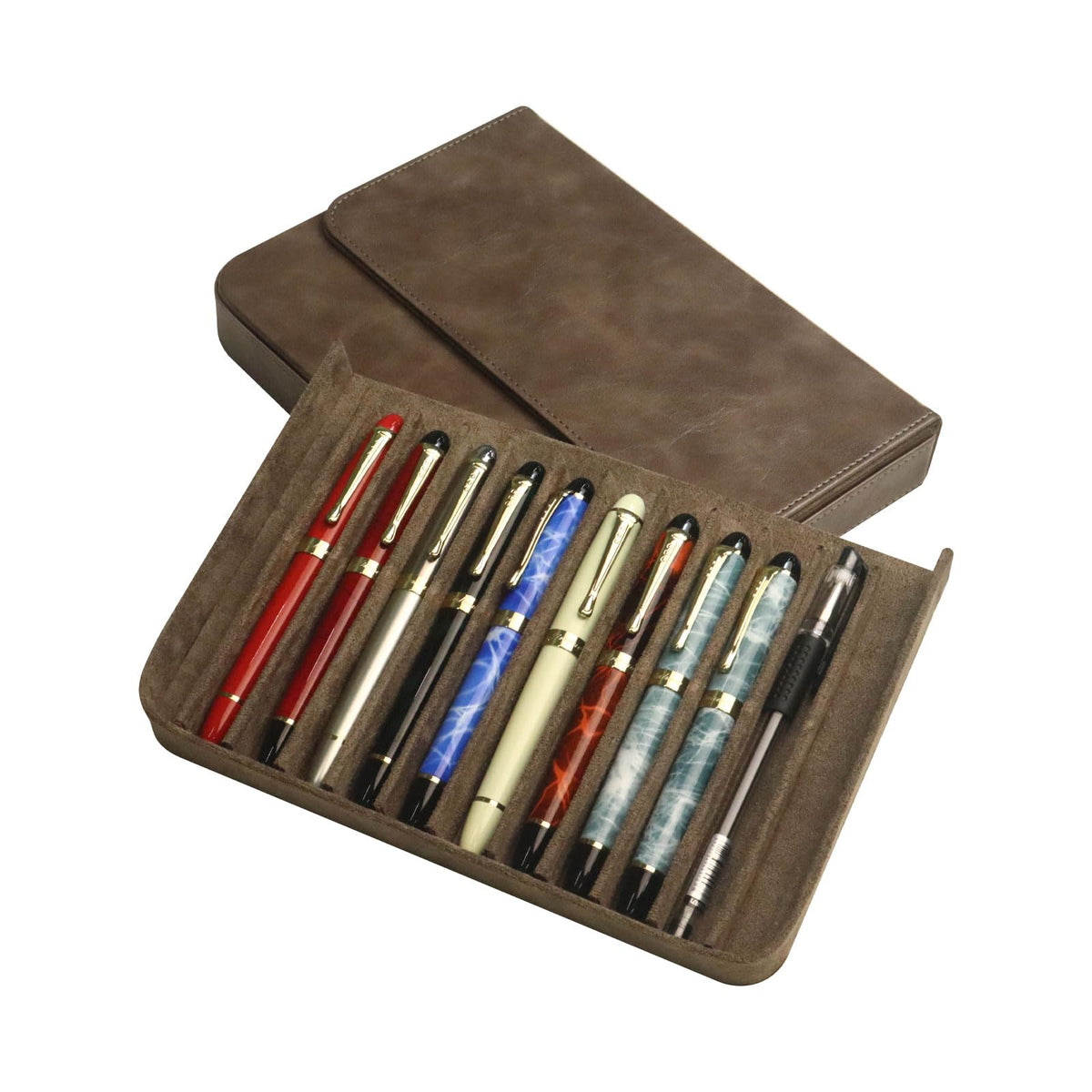 MIVLXLX PU Leather Fountain Pen Case, 12-Slot Pen Storage Tray(gray)