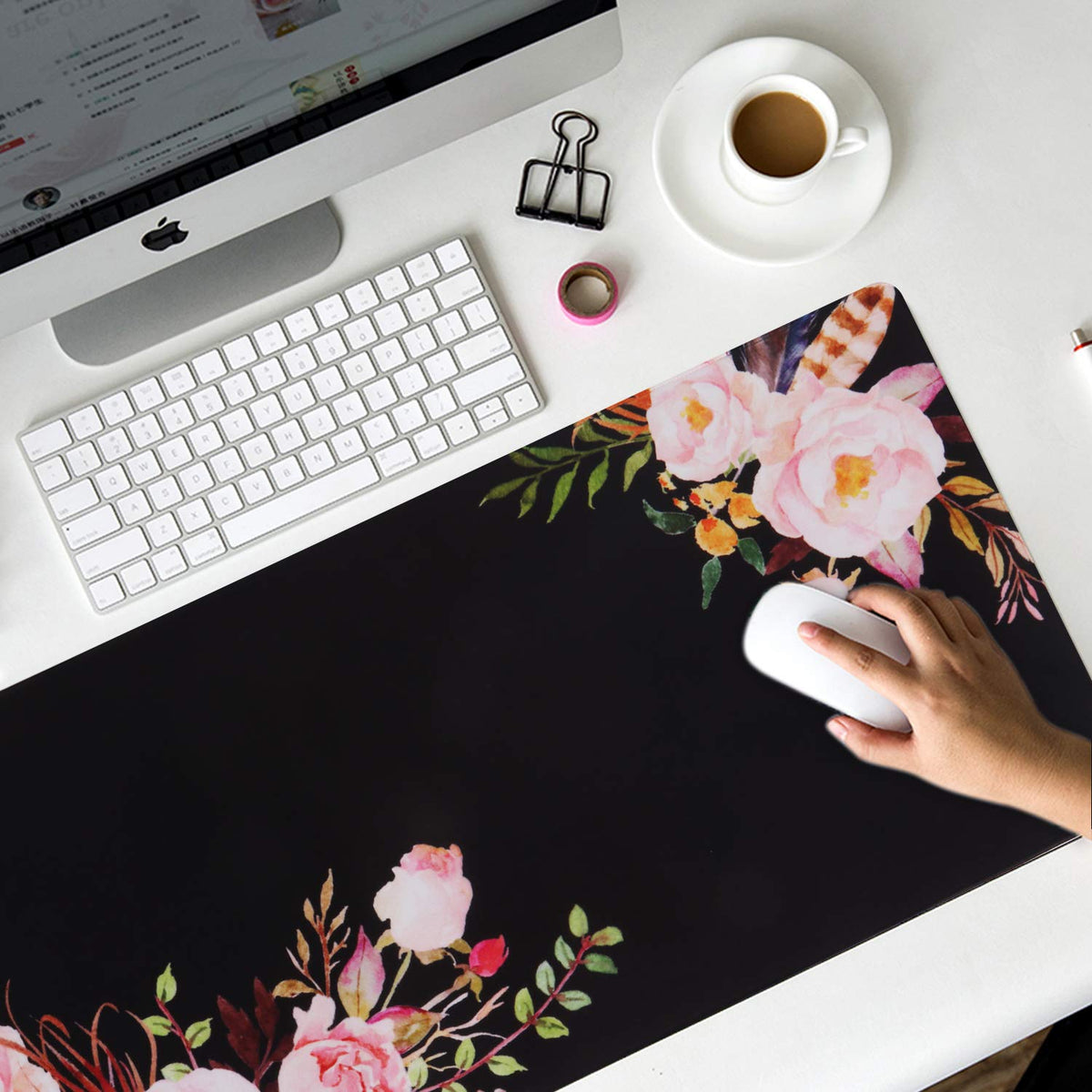 iCasso Extended Gaming Mouse Pad,35.4 x 15.7in Desk Pad,Flower