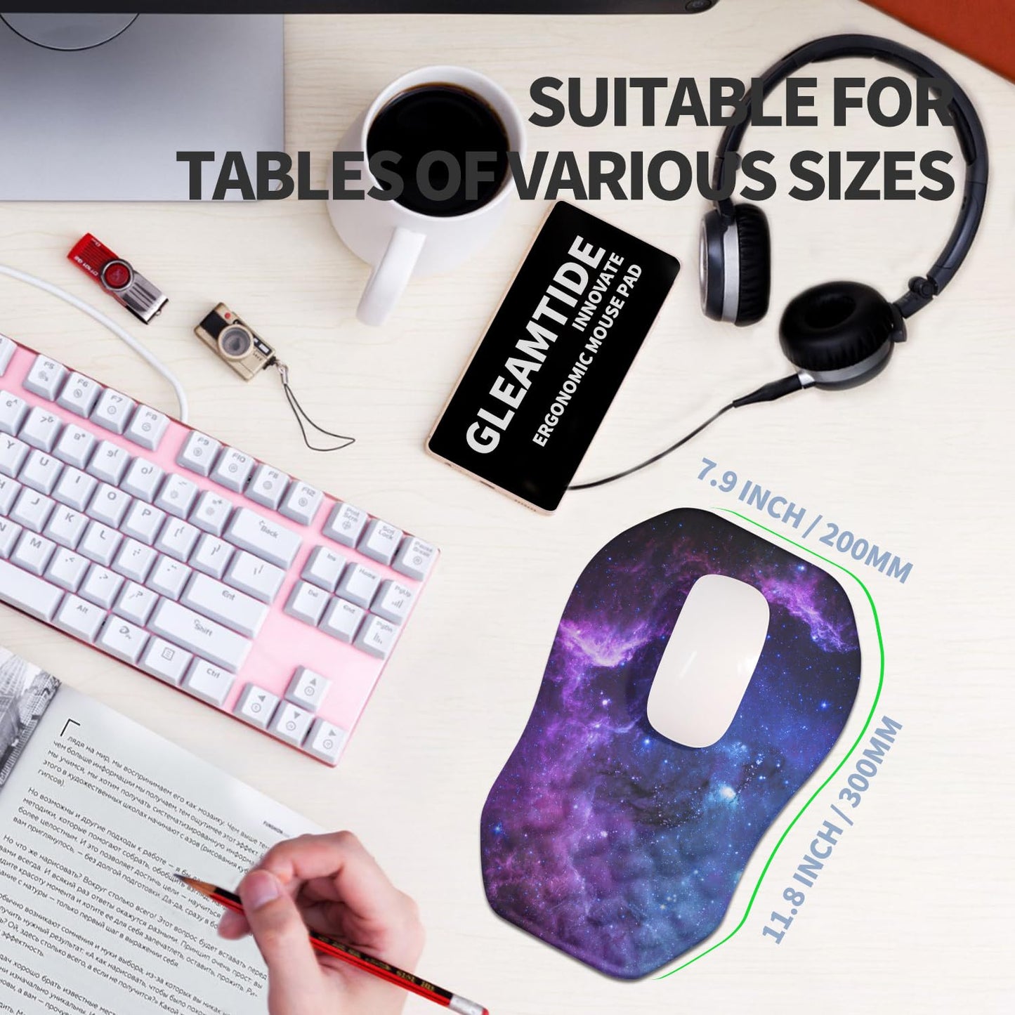 Gleamtide Ergonomic Raised Mouse Pad Wrist Support with Bilateral Slope Memory Foam Mousepad for