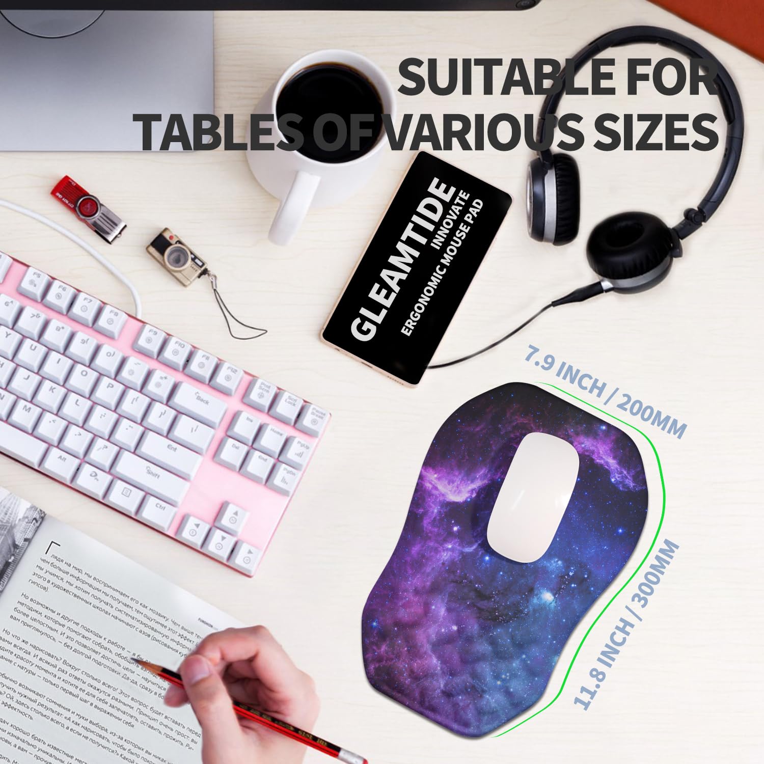 Gleamtide Ergonomic Raised Mouse Pad Wrist Support with Bilateral Slope Memory Foam Mousepad for