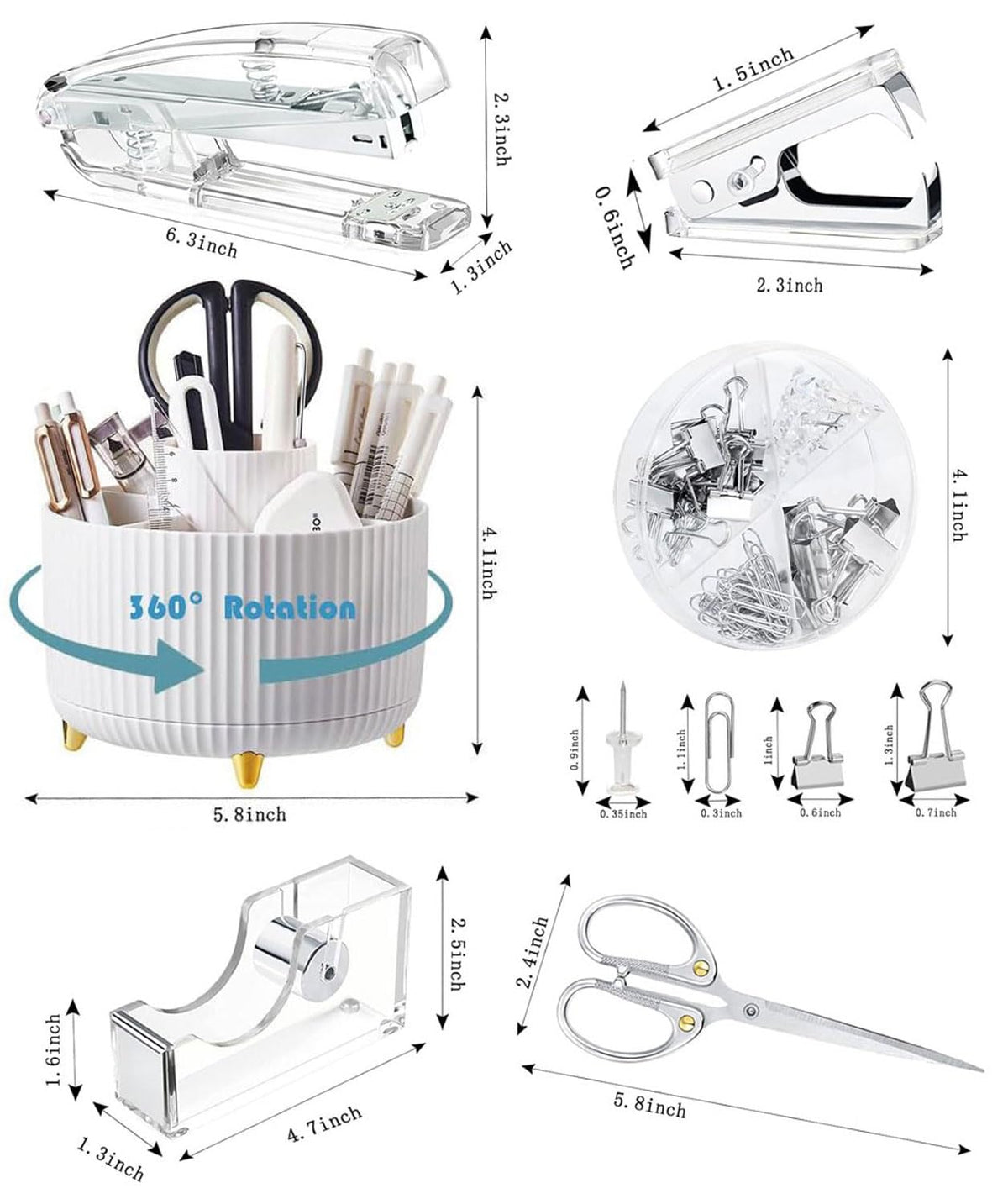 Gawsey Silver Desk Organizers and Accessories with Desk Organizer 360° Rotating Pen Holder and