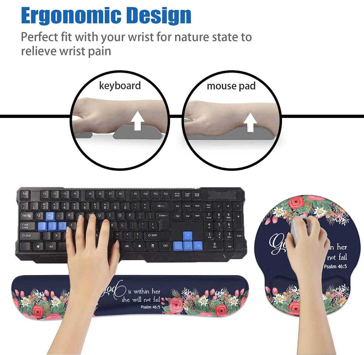 Keyboard Wrist Rest and Mouse Pad Wrist Rest Support Set, Non-Slip PU Base for Gaming and Office