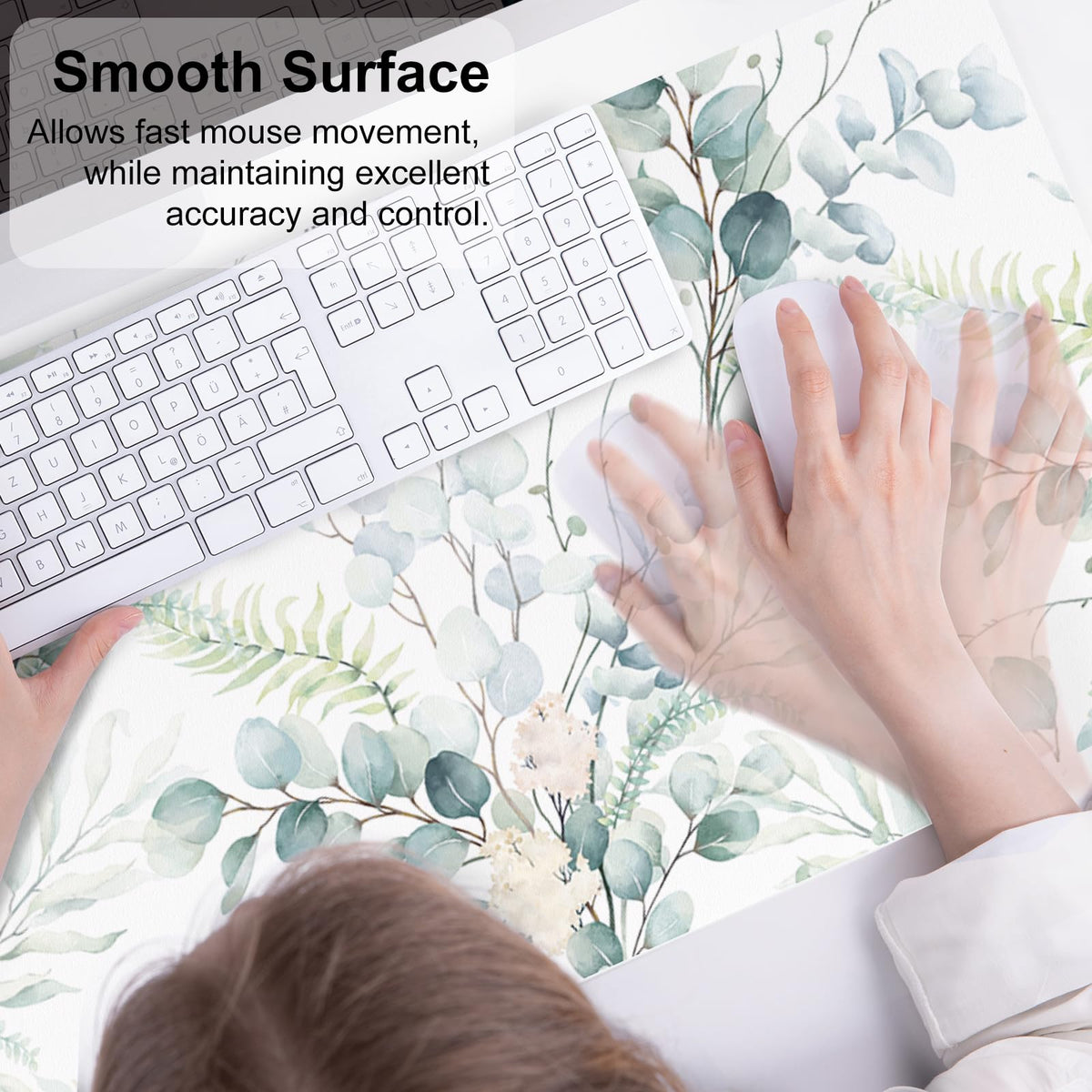 QiyI PU Leather Large Mouse Pad, 31.5" x 15.7", Eucalyptus Leaf