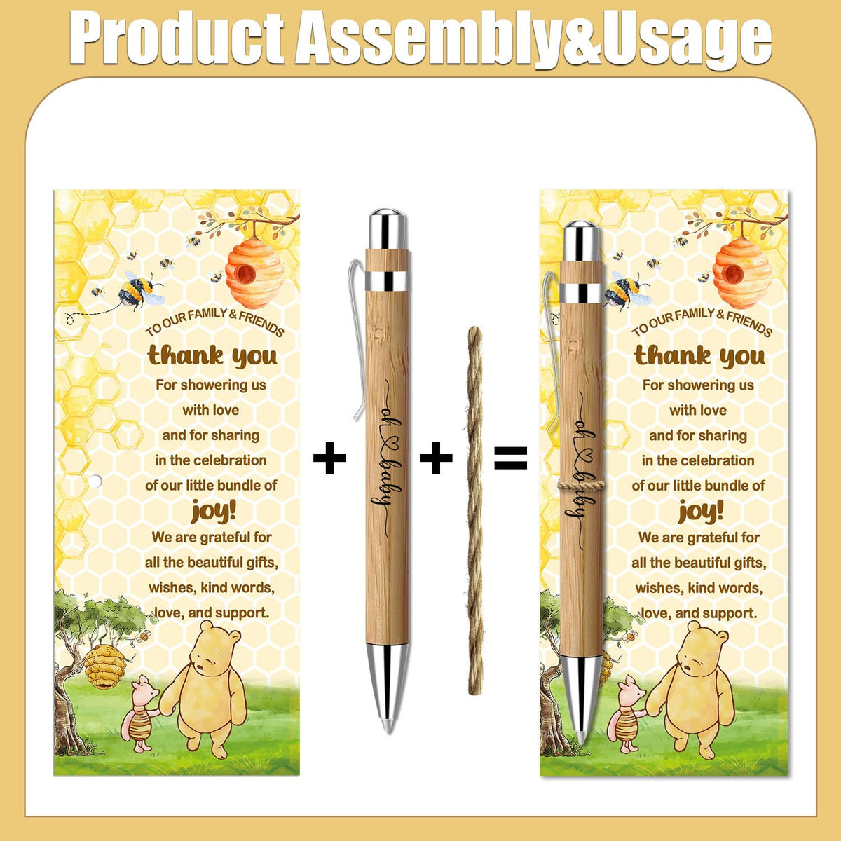 Toerifer 30 Pcs Winnie Baby Shower Favors for 30 Guest, Thank You Gift Sets, Included Bamboo Pens